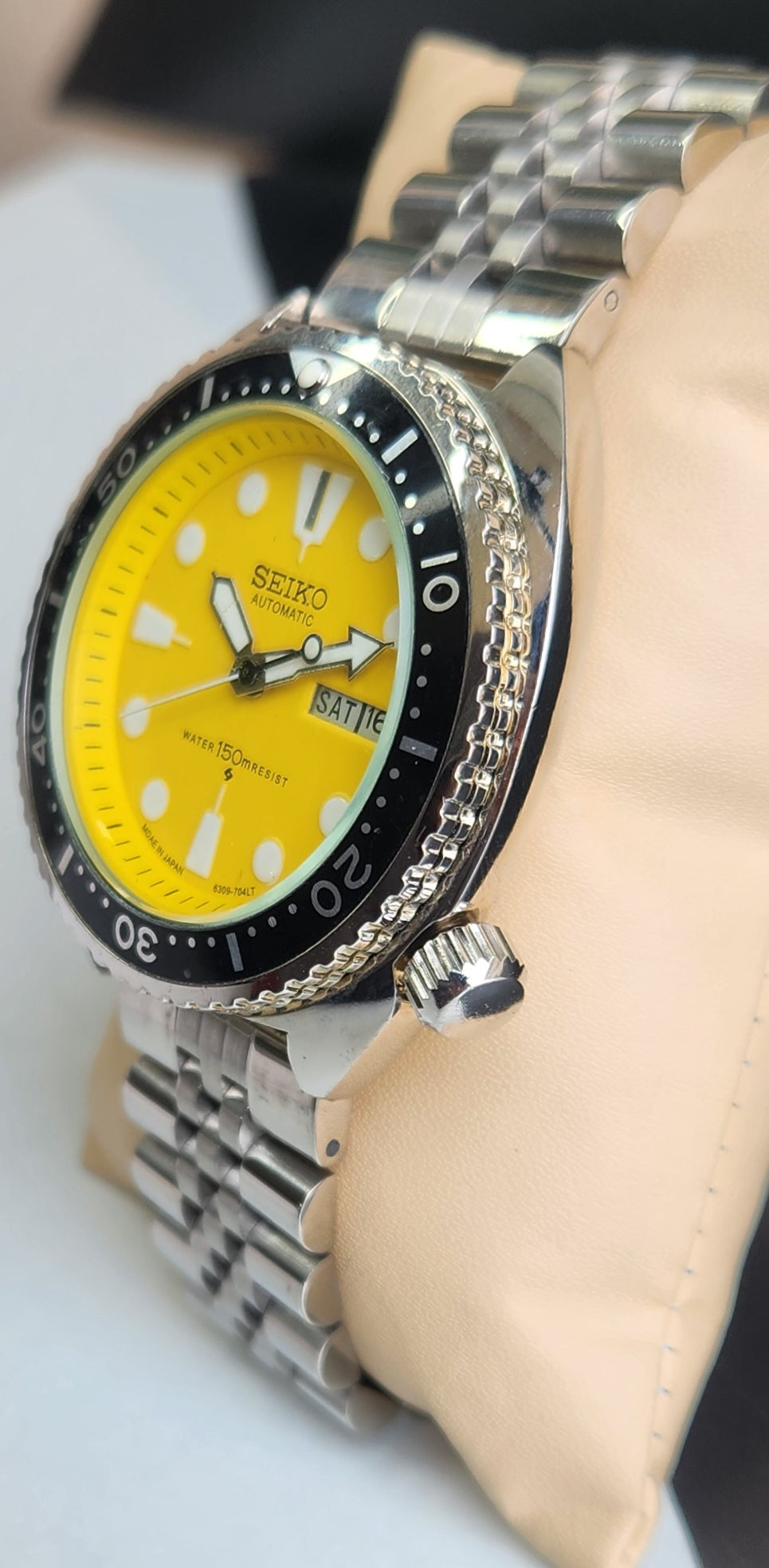 Vintage Seiko Turtle Automatic Yellow Face Cal. 6309 Jubilee Bracelet Day-Date Men's Wrist Watch E59