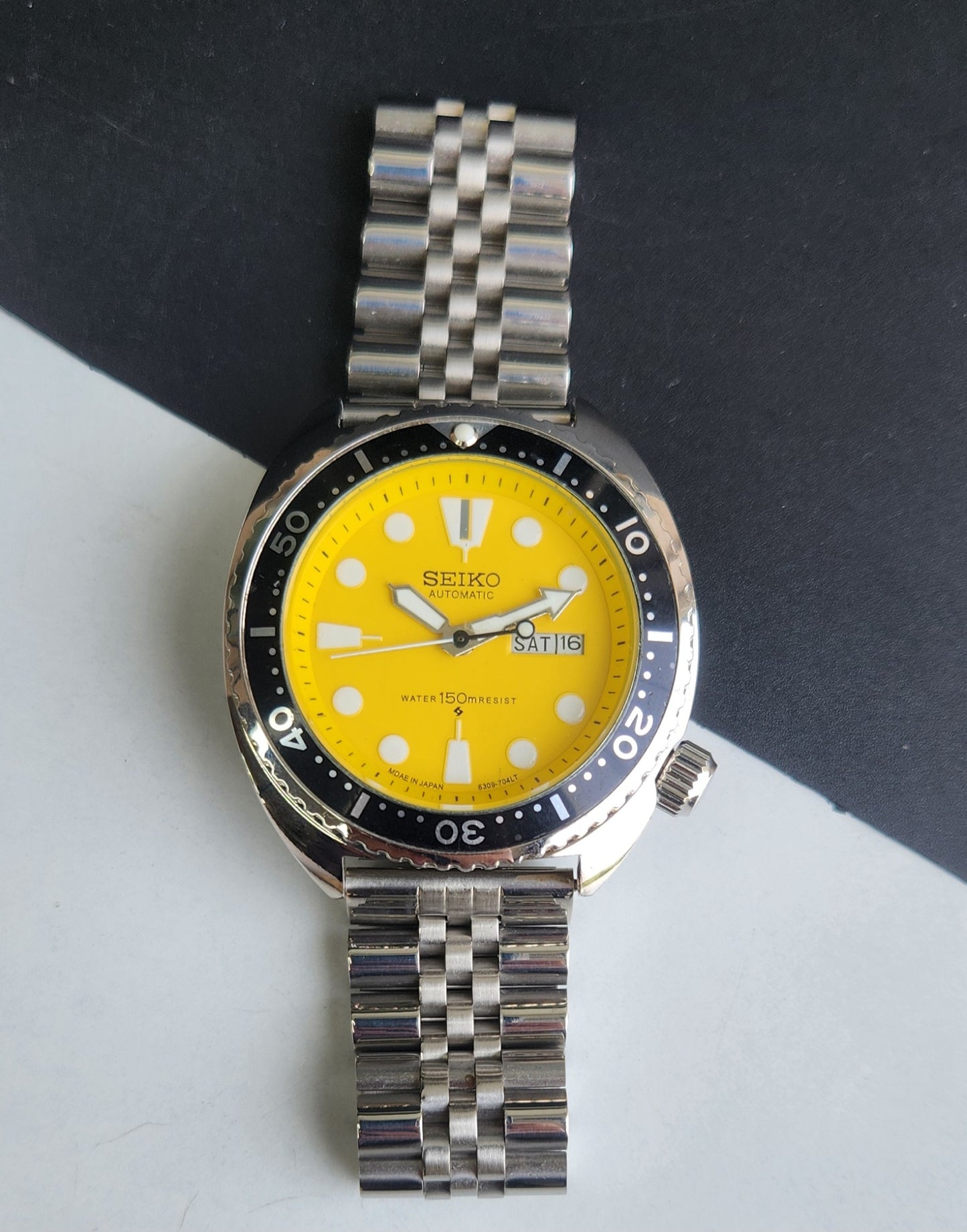 Vintage Seiko Turtle Automatic Yellow Face Cal. 6309 Jubilee Bracelet Day-Date Men's Wrist Watch E59