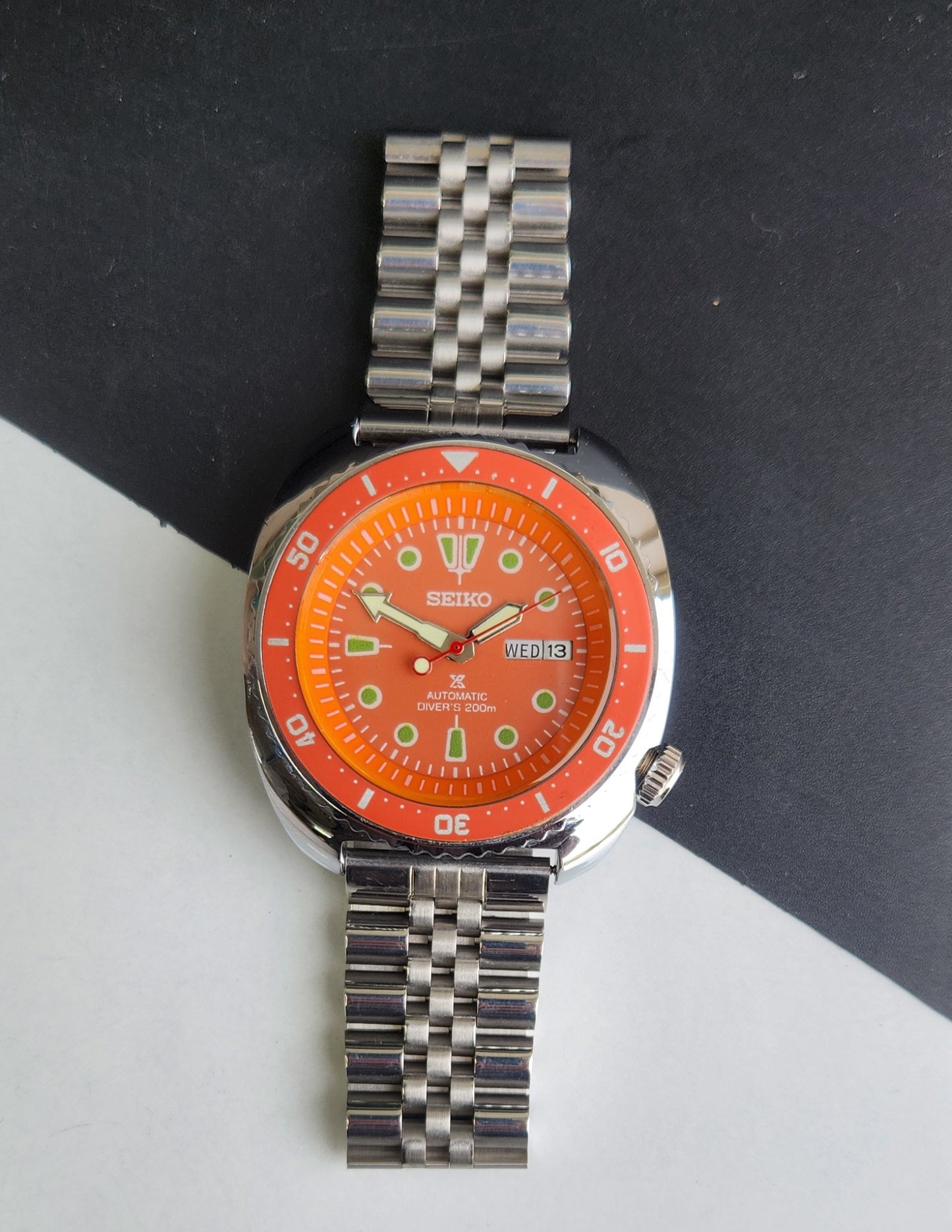 Vintage Seiko Turtle Automatic Orange Face Cal. 6309 Day-Date Men's Wrist Watch E61