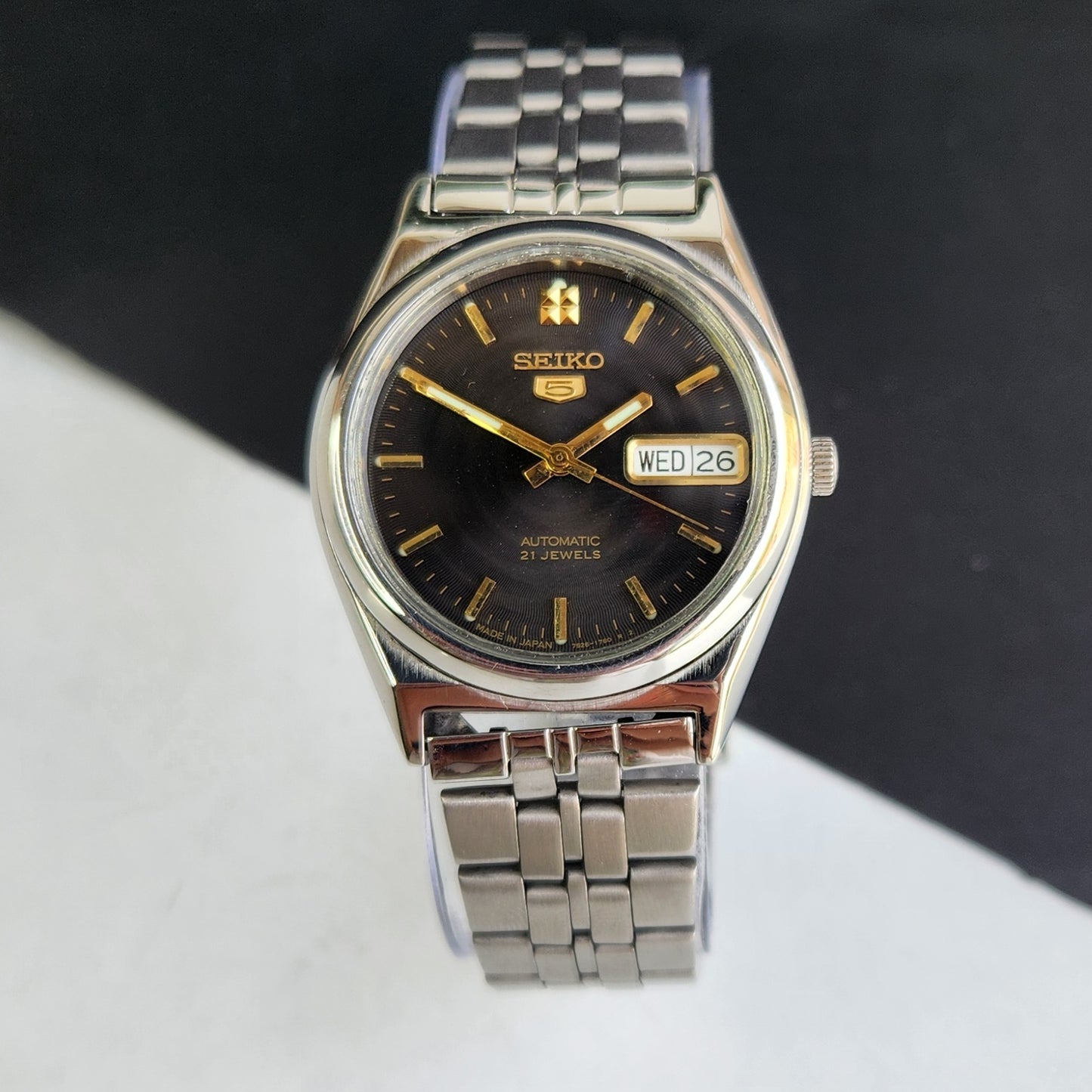 Vintage 1998 Original Seiko 5 Automatic 7S26-0070 Black Face 21 Jewels Day-Date Japanese Men's Wrist Watch EG15