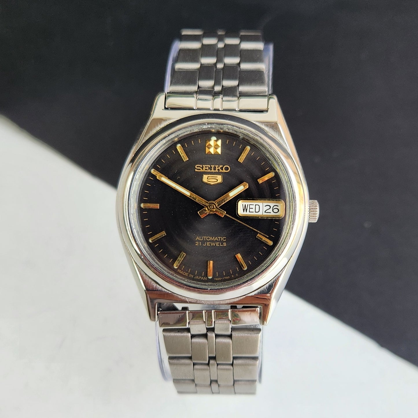 Vintage 1998 Original Seiko 5 Automatic 7S26-0070 Black Face 21 Jewels Day-Date Japanese Men's Wrist Watch EG15