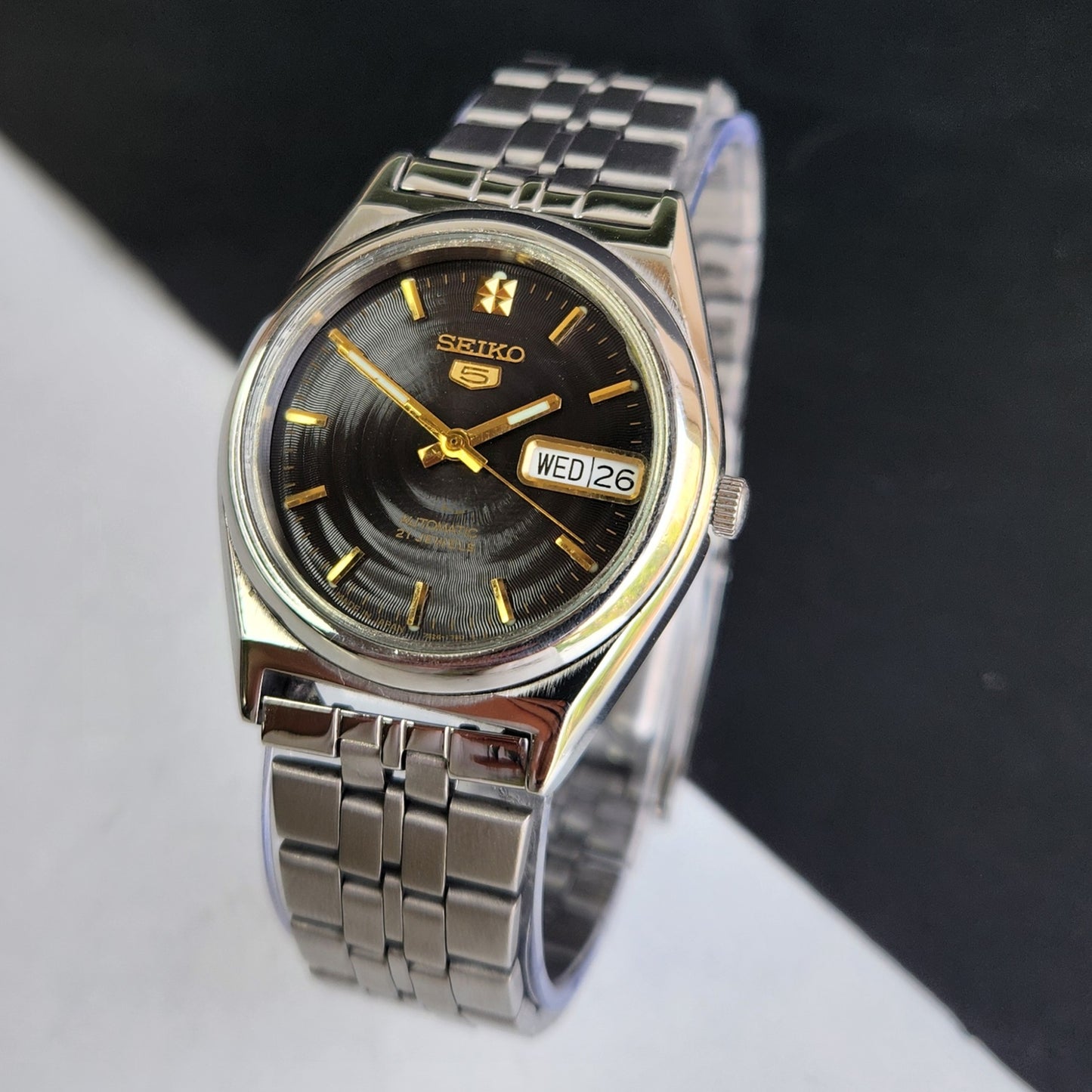 Vintage 1998 Original Seiko 5 Automatic 7S26-0070 Black Face 21 Jewels Day-Date Japanese Men's Wrist Watch EG15