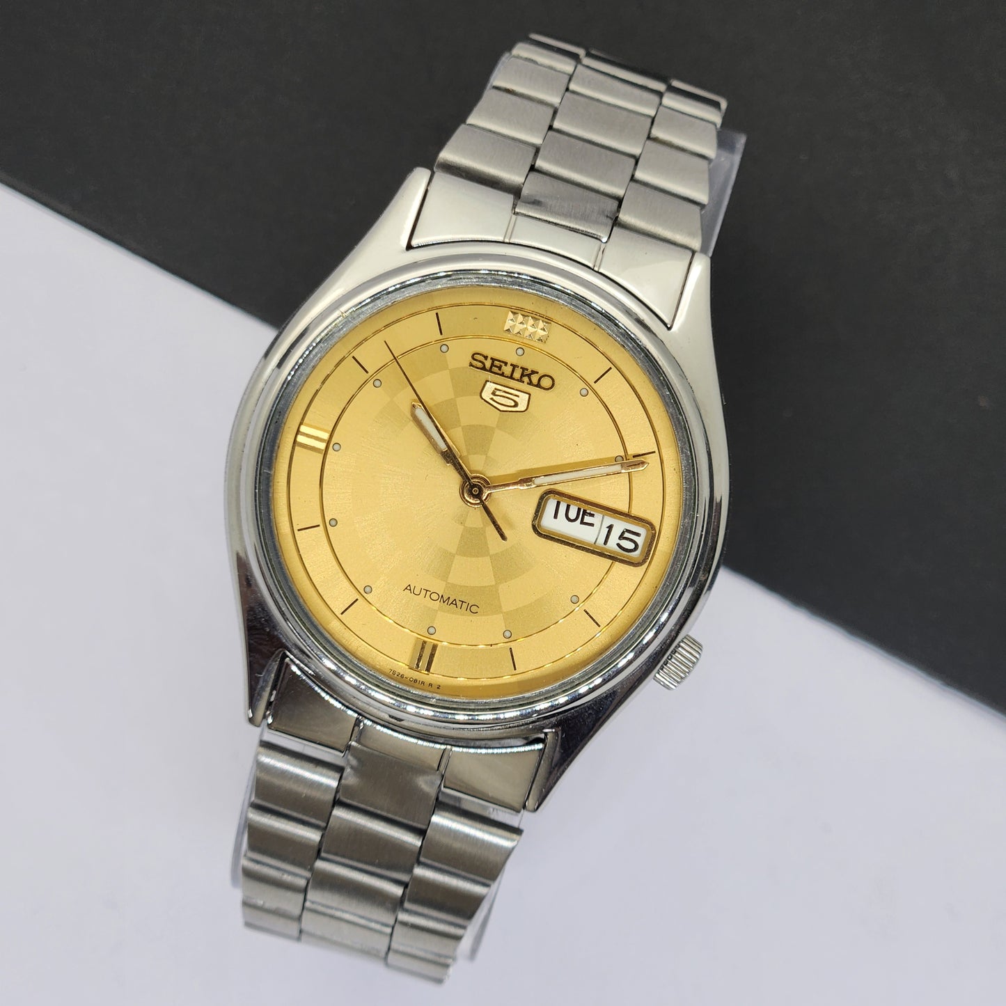 Vintage 1969 Original Seiko 5 Automatic 7019-8180 Golden Face 21 Jewels Day-Date Japanese Men's Wrist Watch EG19
