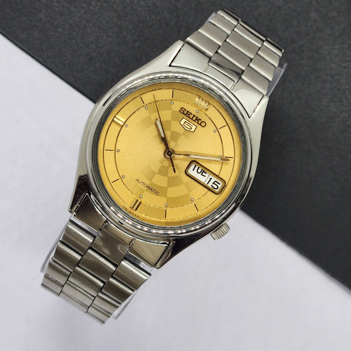 Vintage 1969 Original Seiko 5 Automatic 7019-8180 Golden Face 21 Jewels Day-Date Japanese Men's Wrist Watch EG19