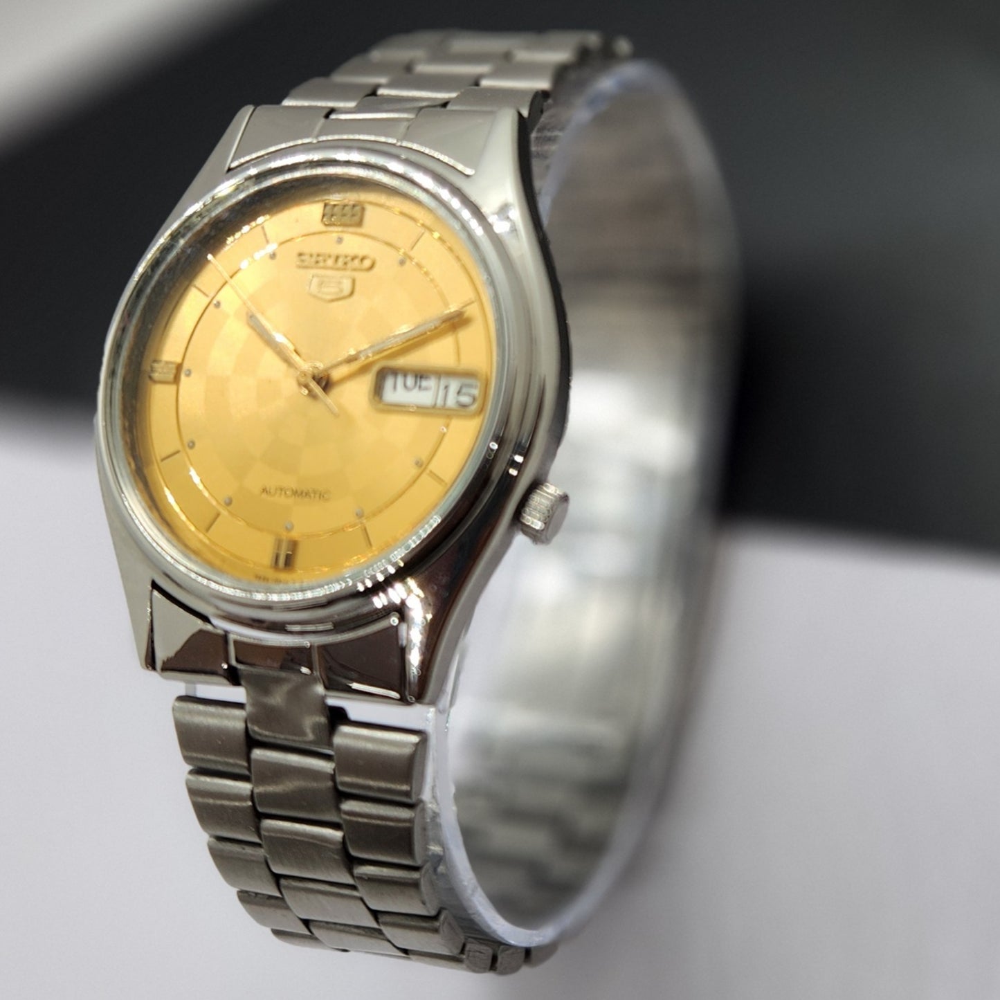 Vintage 1969 Original Seiko 5 Automatic 7019-8180 Golden Face 21 Jewels Day-Date Japanese Men's Wrist Watch EG19