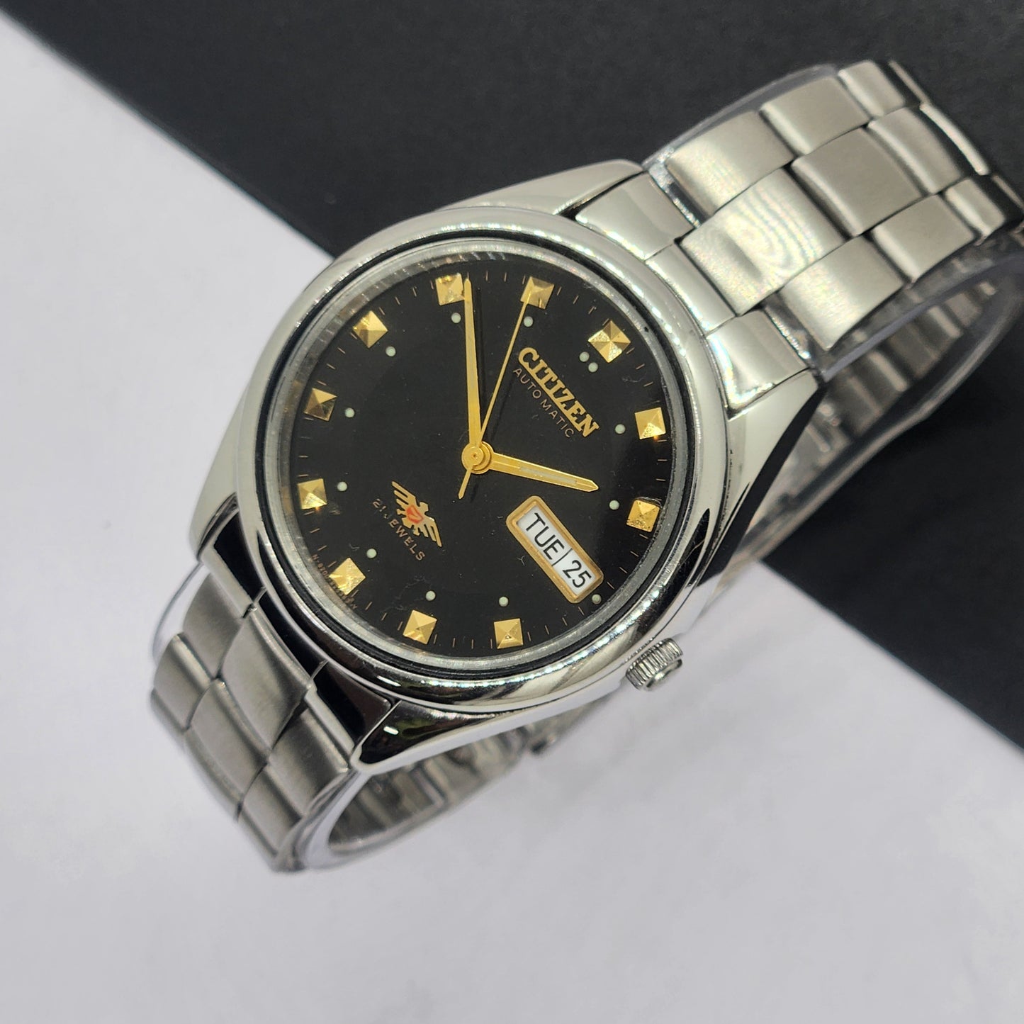 Vintage 1977 Original Citizen Automatic Cal. 8200 Black Face 21 Jewels Day-Date Japanese Men's Wrist Watch EG28