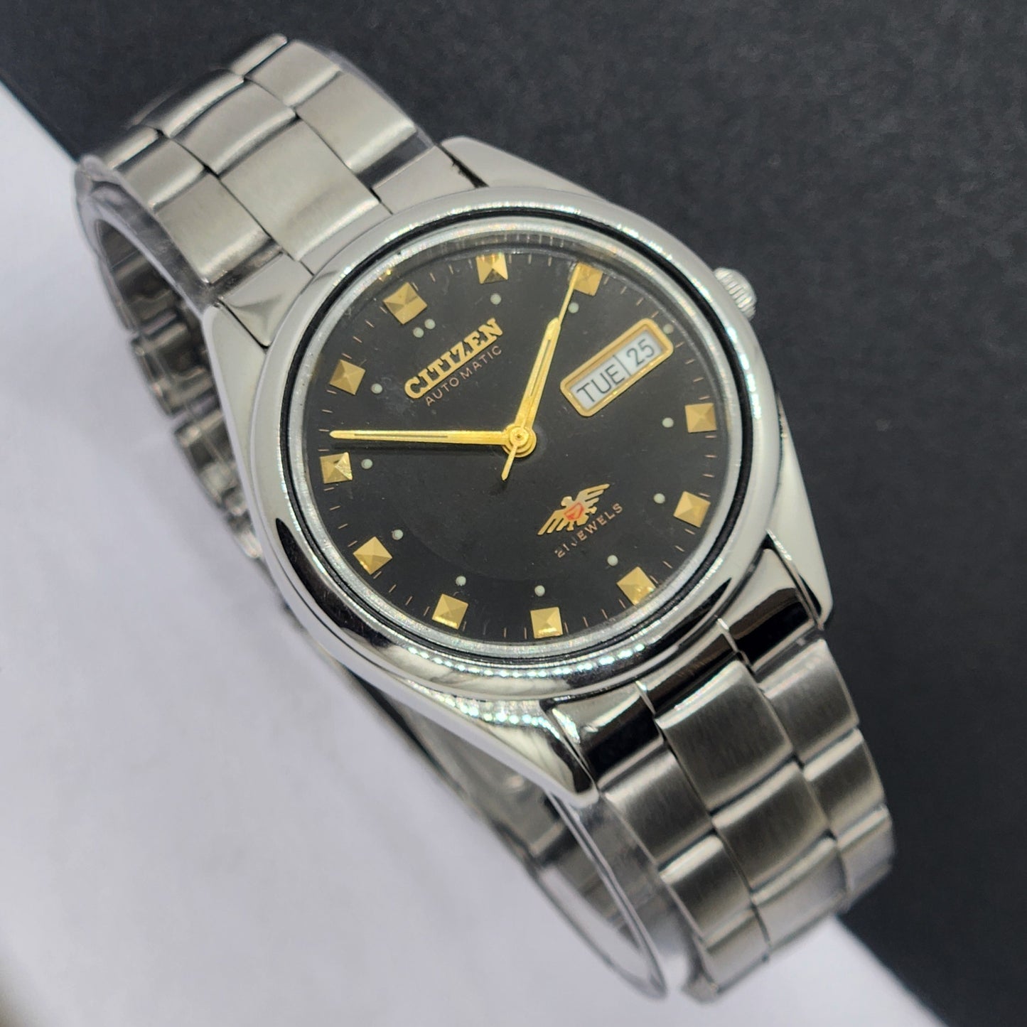 Vintage 1977 Original Citizen Automatic Cal. 8200 Black Face 21 Jewels Day-Date Japanese Men's Wrist Watch EG28