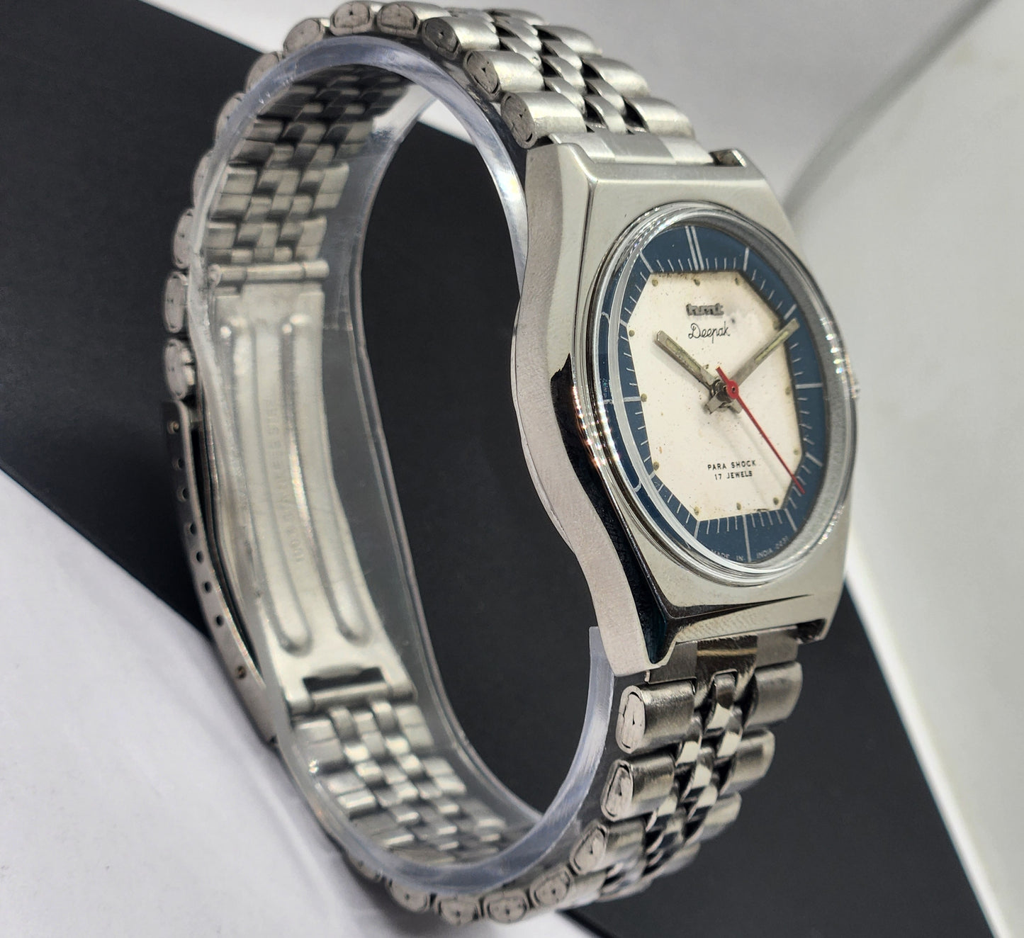 Vintage Original HMT Deepak Hand Winding 17 Jewels White Face Silver Band Men's Wrist Watch F03