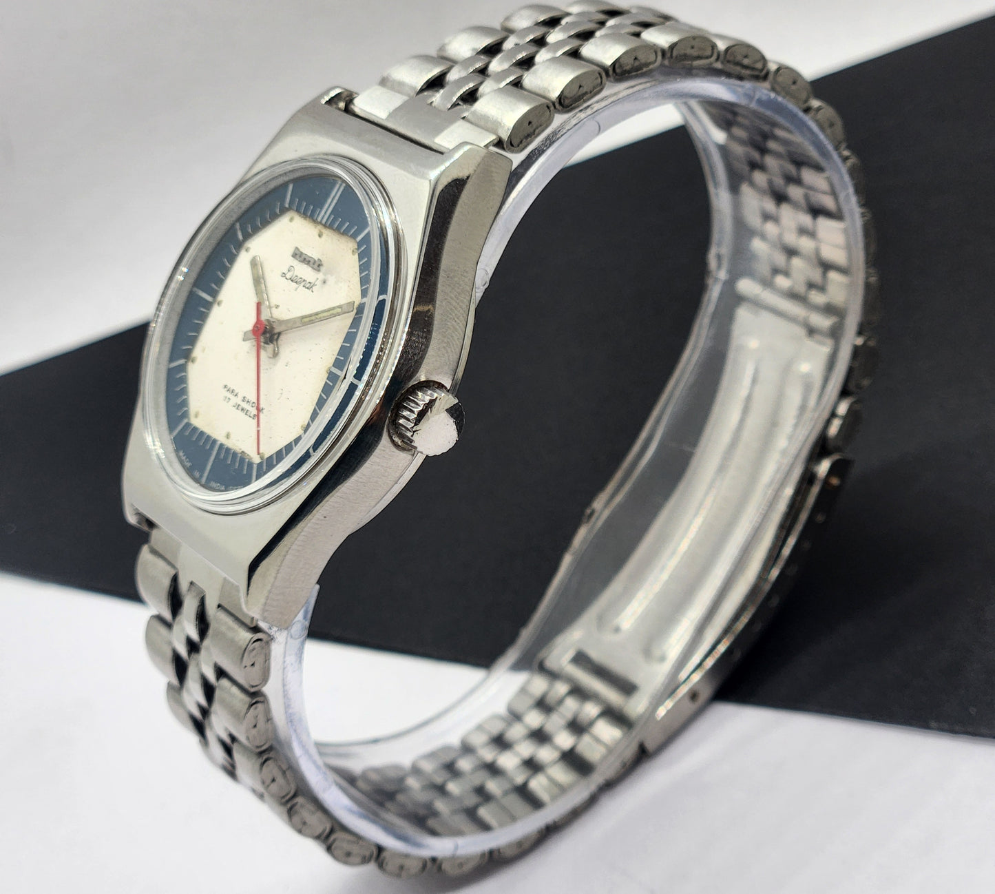Vintage Original HMT Deepak Hand Winding 17 Jewels White Face Silver Band Men's Wrist Watch F03