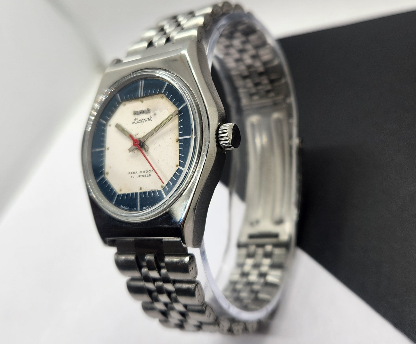 Vintage Original HMT Deepak Hand Winding 17 Jewels White Face Silver Band Men's Wrist Watch F03