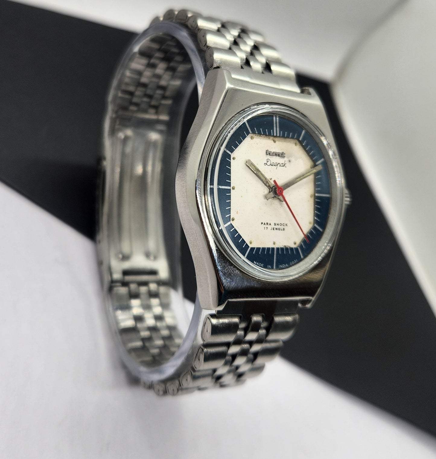 Vintage Original HMT Deepak Hand Winding 17 Jewels White Face Silver Band Men's Wrist Watch F03