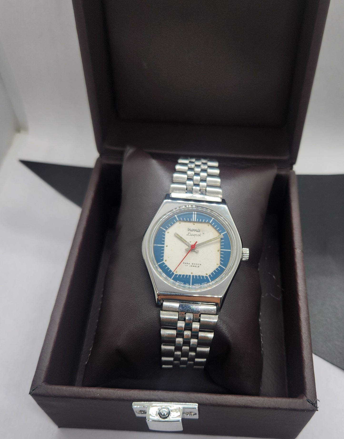 Vintage Original HMT Deepak Hand Winding 17 Jewels White Face Silver Band Men's Wrist Watch F03