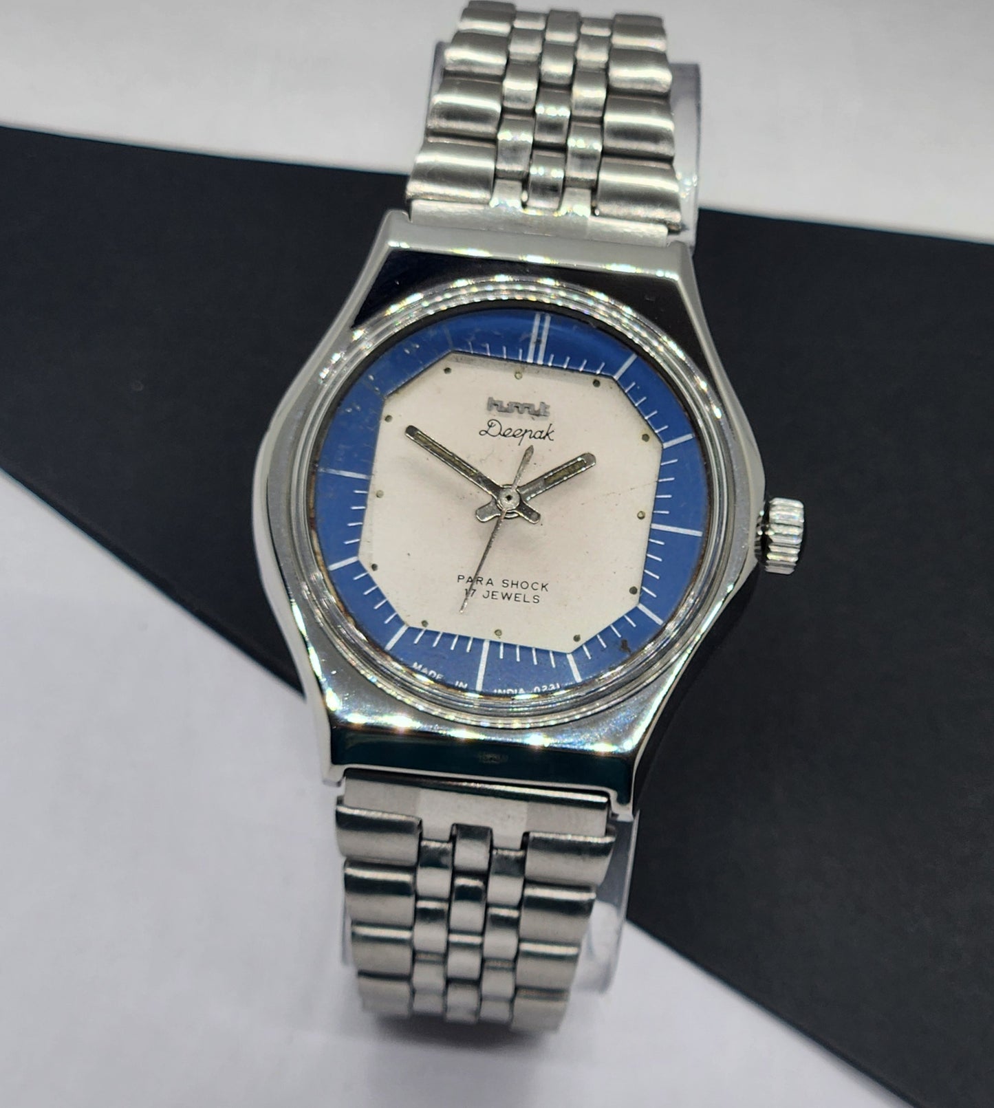 Vintage Original HMT Deepak Hand Winding 17 Jewels White Face Silver Band Men's Wrist Watch F04