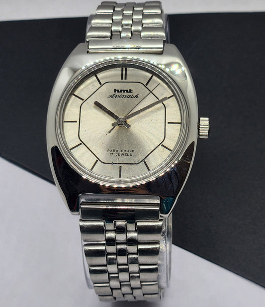 Vintage Original HMT Avinash Hand Winding 17 Jewels Silver Face Silver Band Men's Wrist Watch F06