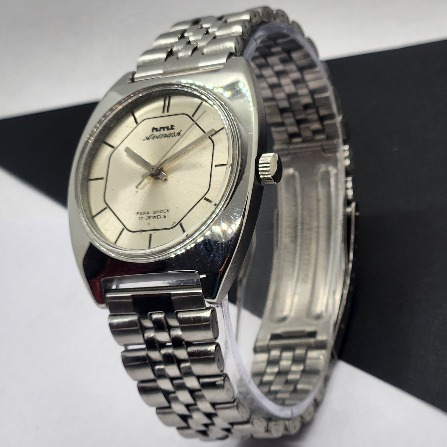 Vintage Original HMT Avinash Hand Winding 17 Jewels Silver Face Silver Band Men's Wrist Watch F06
