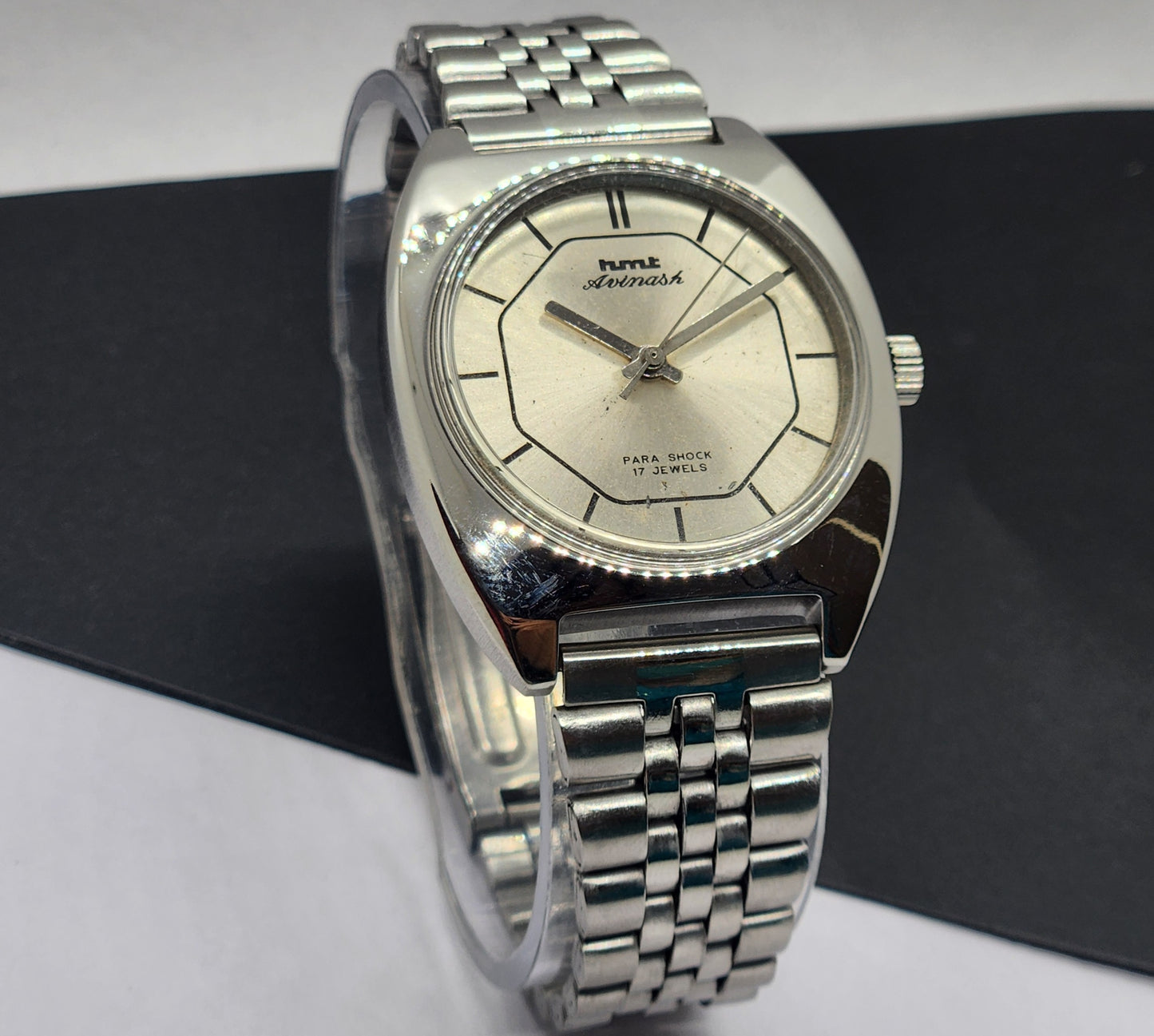 Vintage Original HMT Avinash Hand Winding 17 Jewels Silver Face Silver Band Men's Wrist Watch F06
