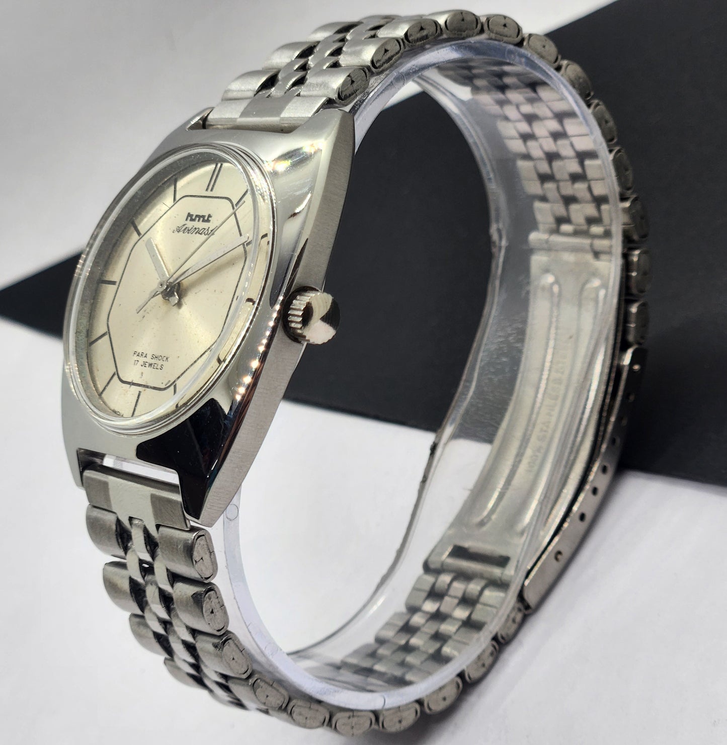 Vintage Original HMT Avinash Hand Winding 17 Jewels Silver Face Silver Band Men's Wrist Watch F06