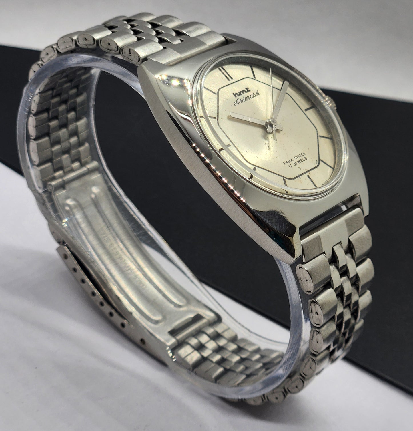 Vintage Original HMT Avinash Hand Winding 17 Jewels Silver Face Silver Band Men's Wrist Watch F06