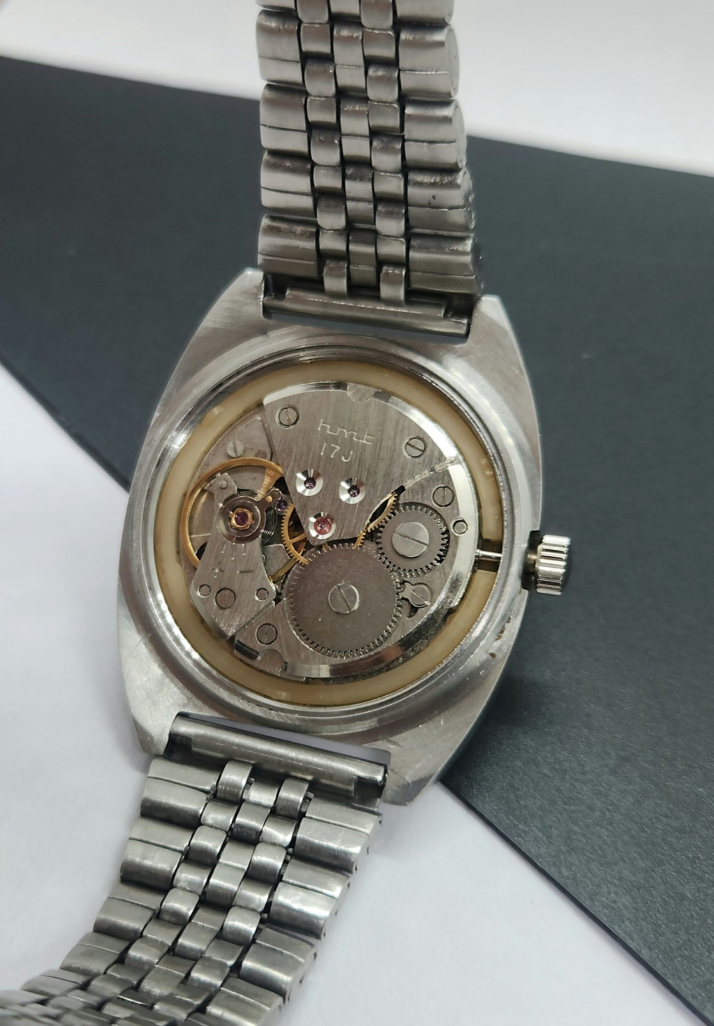 Vintage Original HMT Avinash Hand Winding 17 Jewels Silver Face Silver Band Men's Wrist Watch F06