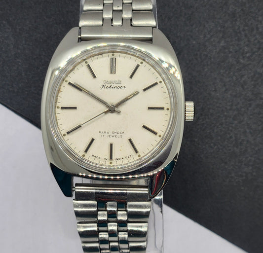 Vintage Original HMT Kohinoor Hand Winding 17 Jewels White Face Silver Bracelet Men's Wrist Watch F08