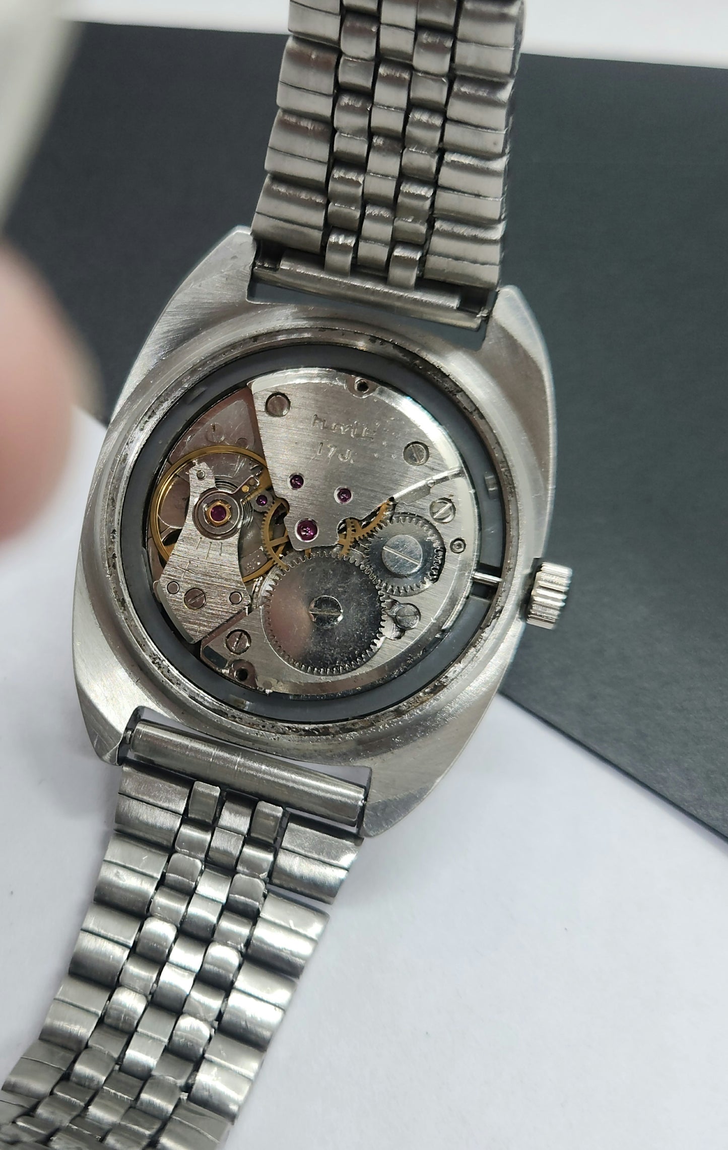 Vintage Original HMT Kohinoor Hand Winding 17 Jewels White Face Silver Bracelet Men's Wrist Watch F08