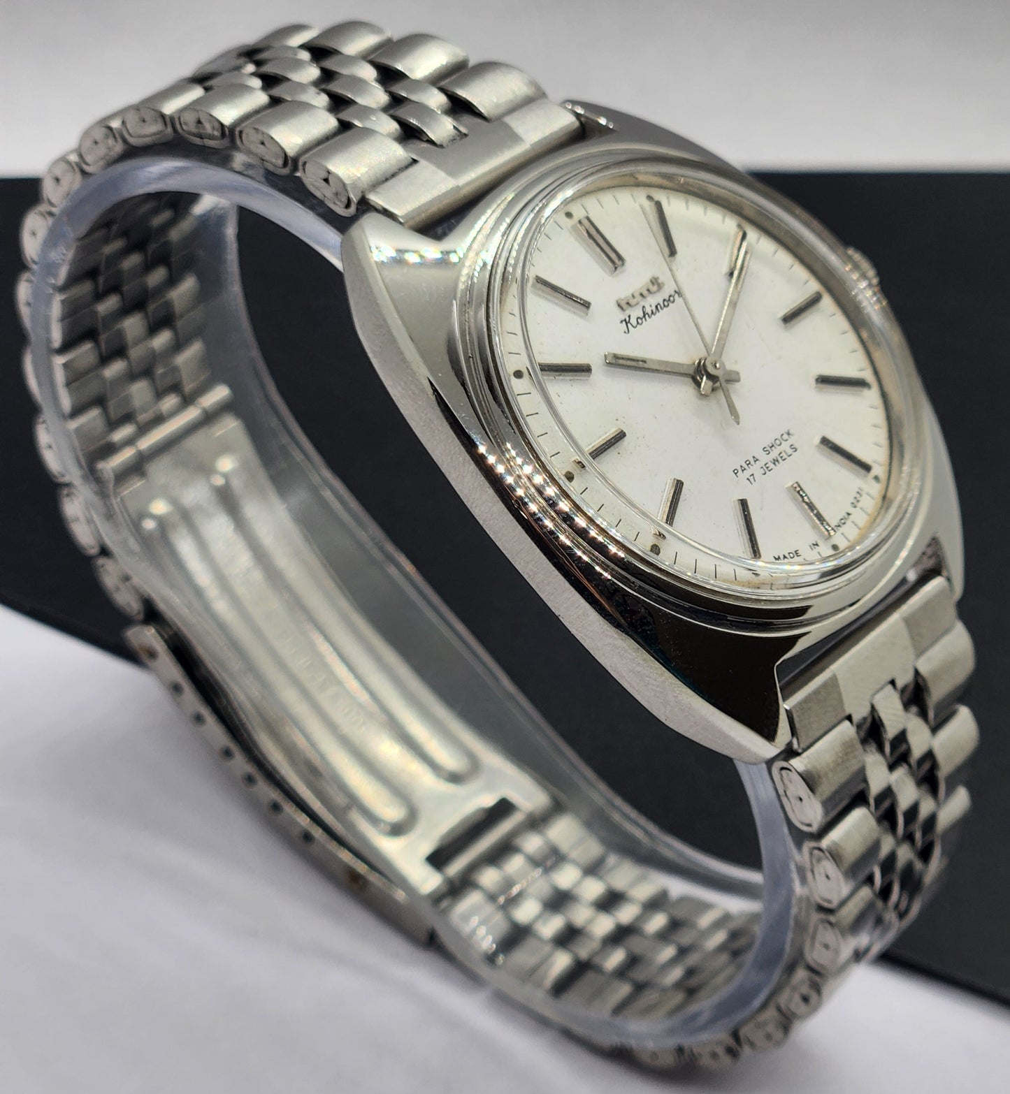 Vintage Original HMT Kohinoor Hand Winding 17 Jewels White Face Silver Bracelet Men's Wrist Watch F11