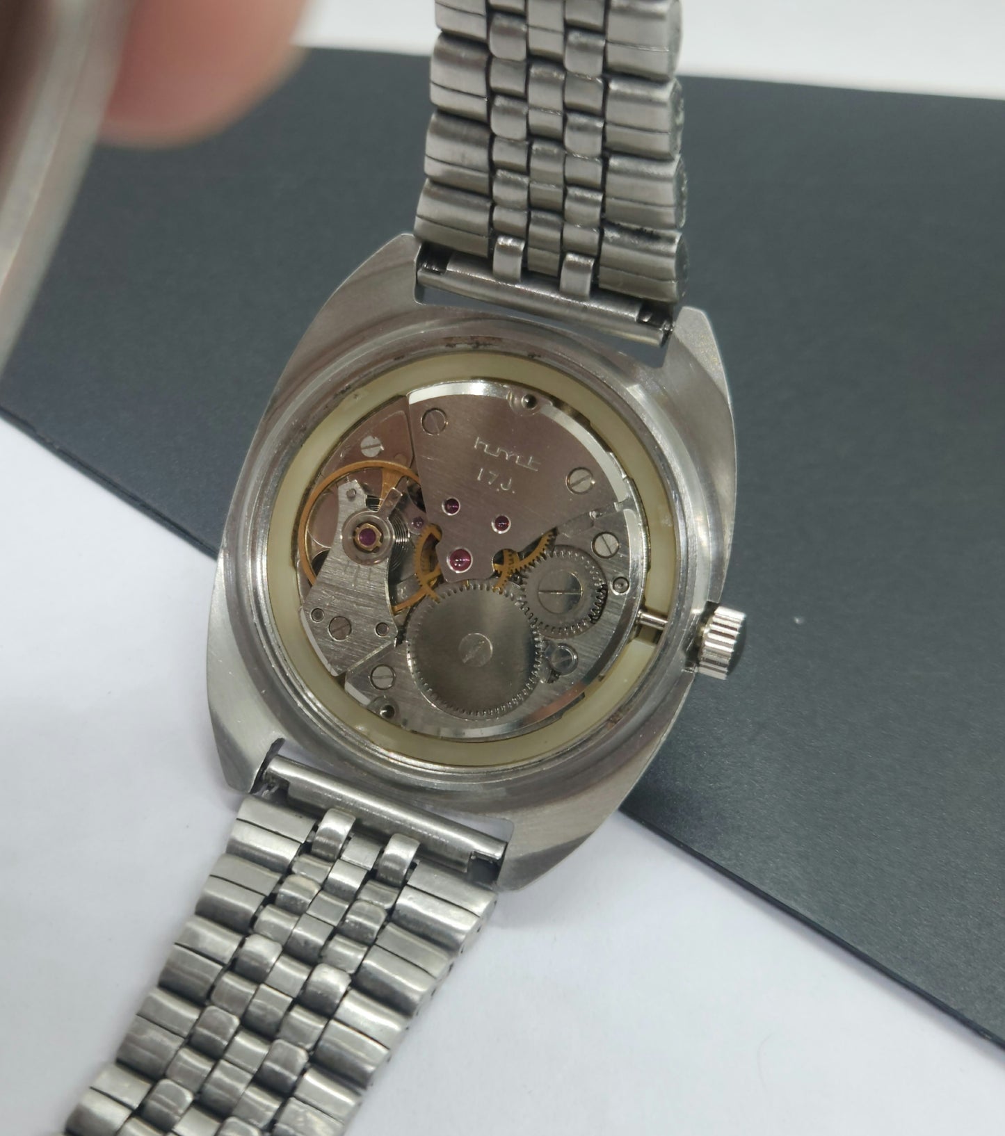 Vintage Original HMT Kohinoor Hand Winding 17 Jewels White Face Silver Bracelet Men's Wrist Watch F11