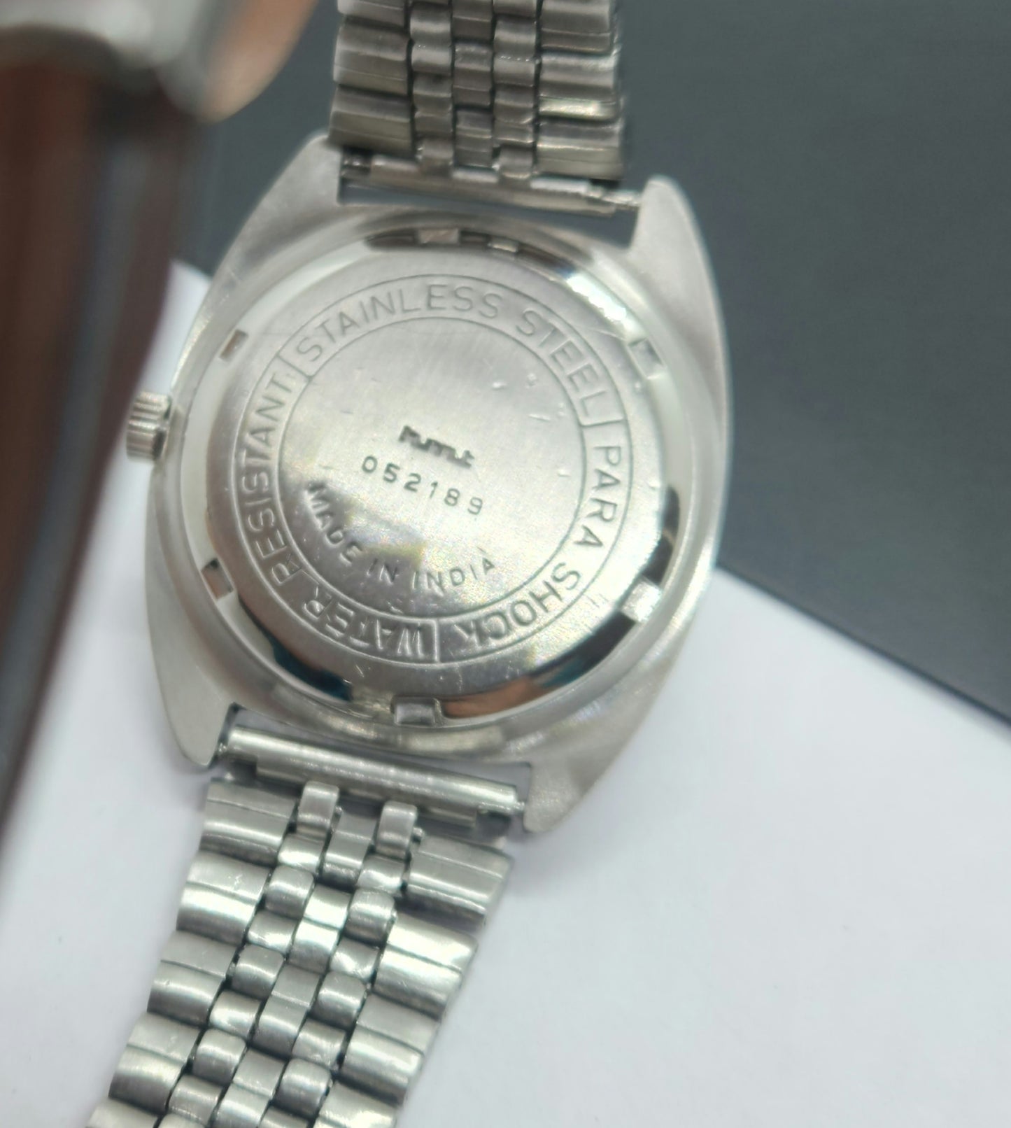 Vintage Original HMT Kohinoor Hand Winding 17 Jewels White Face Silver Bracelet Men's Wrist Watch F12