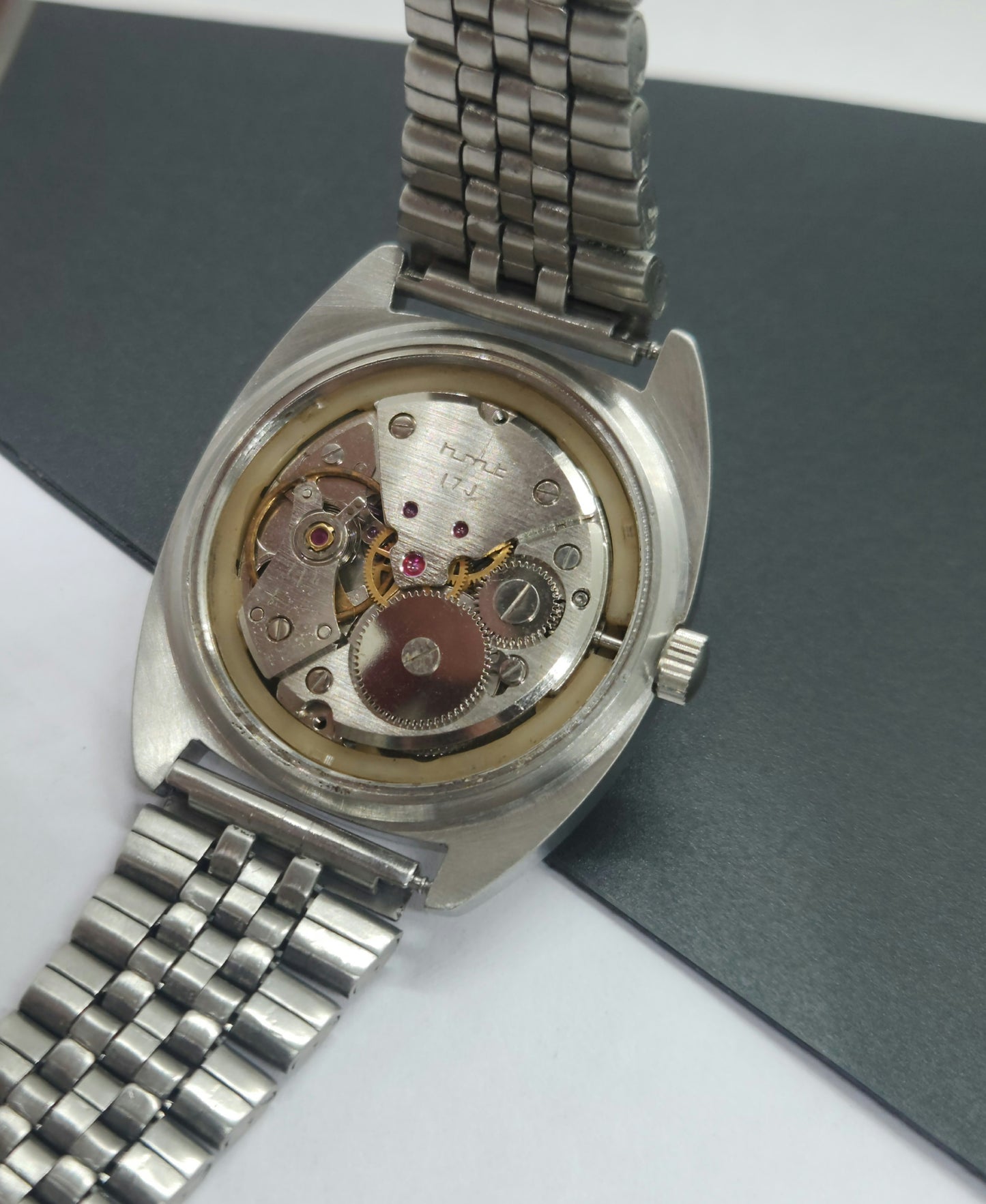 Vintage Original HMT Kohinoor Hand Winding 17 Jewels White Face Silver Bracelet Men's Wrist Watch F12