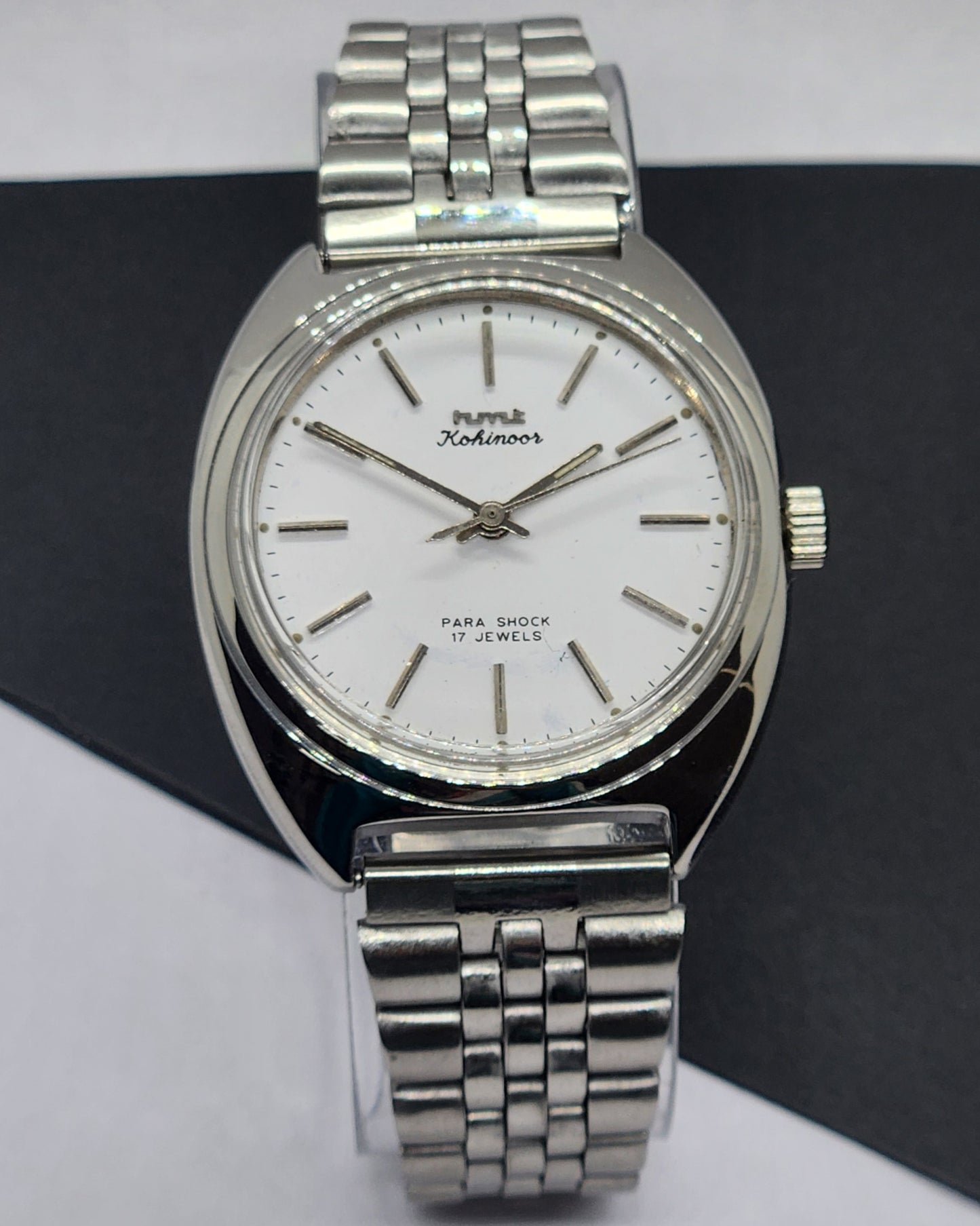 Vintage Original HMT Kohinoor Hand Winding 17 Jewels White Face Silver Jubilee Bracelet Men's Wrist Watch F13