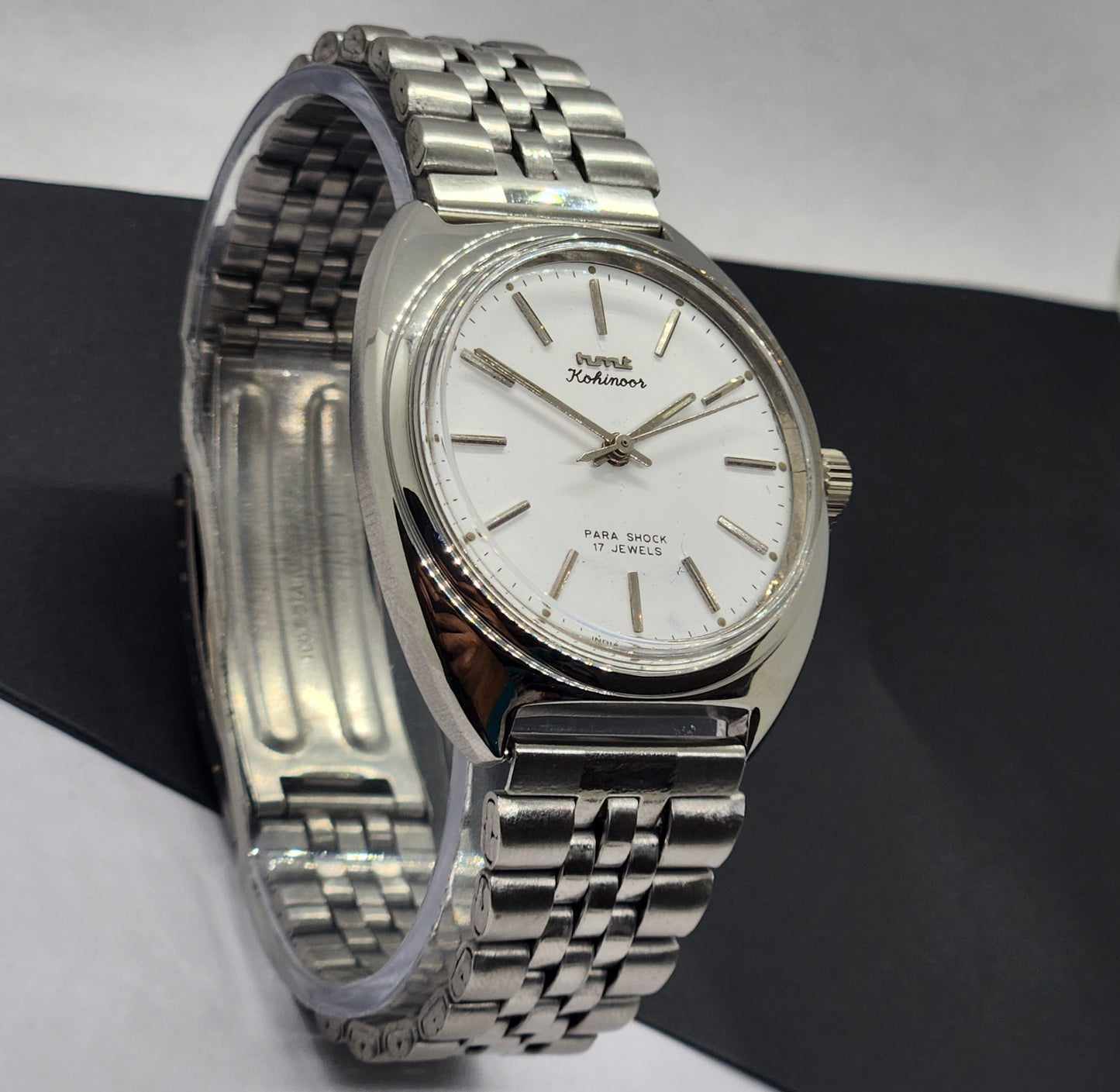 Vintage Original HMT Kohinoor Hand Winding 17 Jewels White Face Silver Jubilee Bracelet Men's Wrist Watch F13