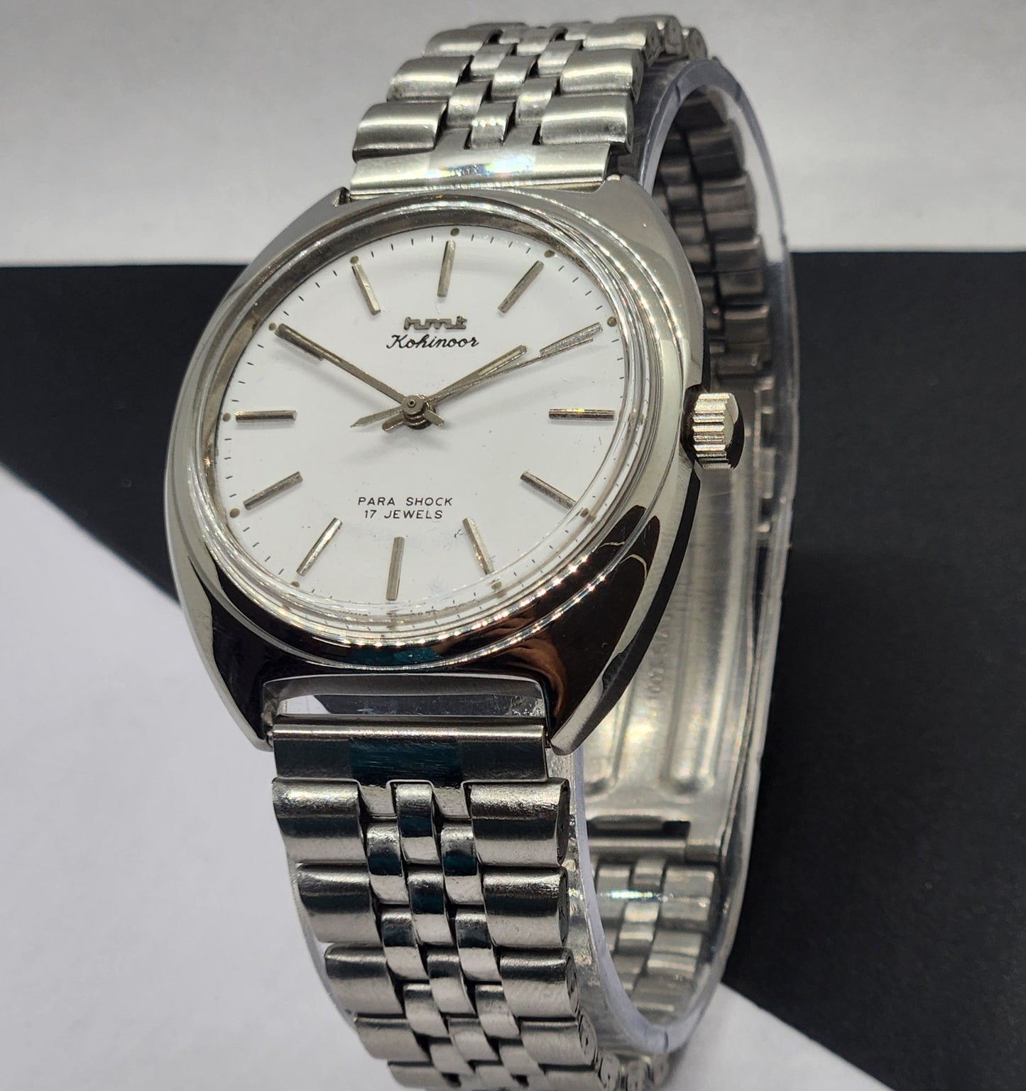 Vintage Original HMT Kohinoor Hand Winding 17 Jewels White Face Silver Jubilee Bracelet Men's Wrist Watch F13