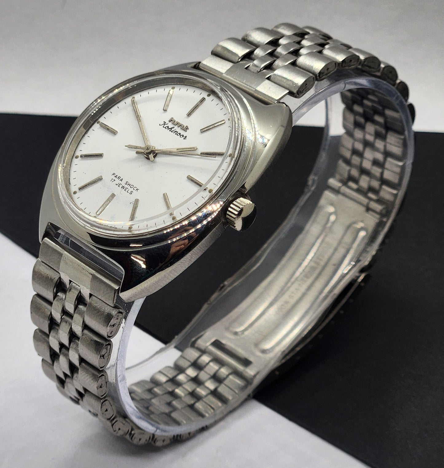 Vintage Original HMT Kohinoor Hand Winding 17 Jewels White Face Silver Jubilee Bracelet Men's Wrist Watch F13
