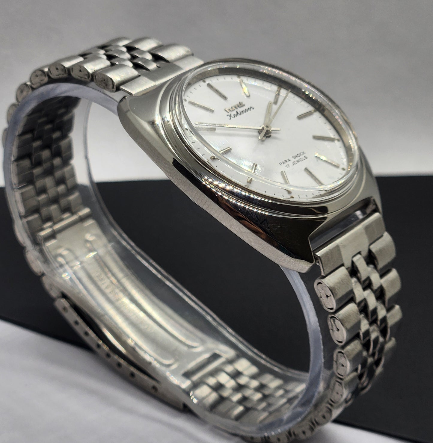 Vintage Original HMT Kohinoor Hand Winding 17 Jewels White Face Silver Jubilee Bracelet Men's Wrist Watch F13