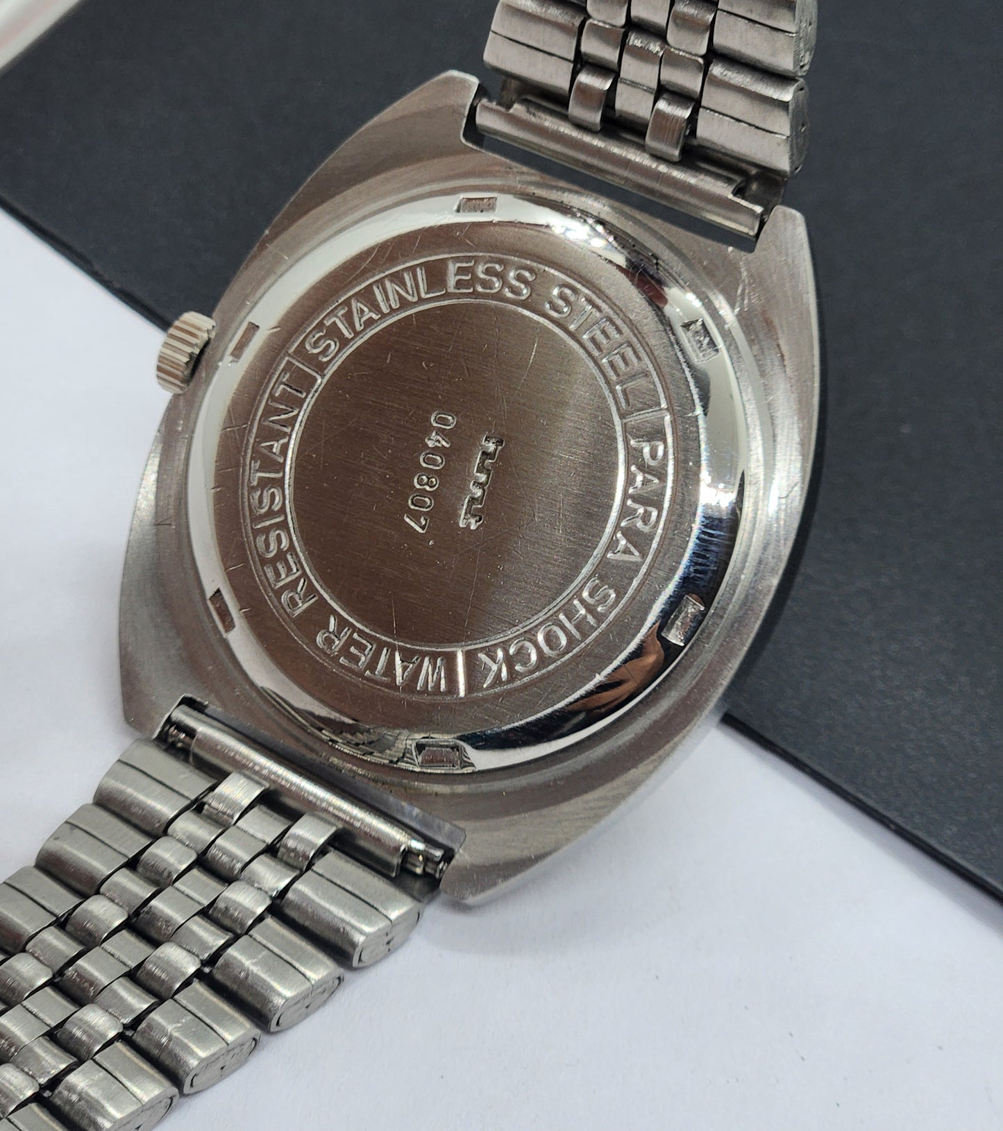 Vintage Original HMT Kohinoor Hand Winding 17 Jewels White Face Silver Bracelet Men's Wrist Watch F15