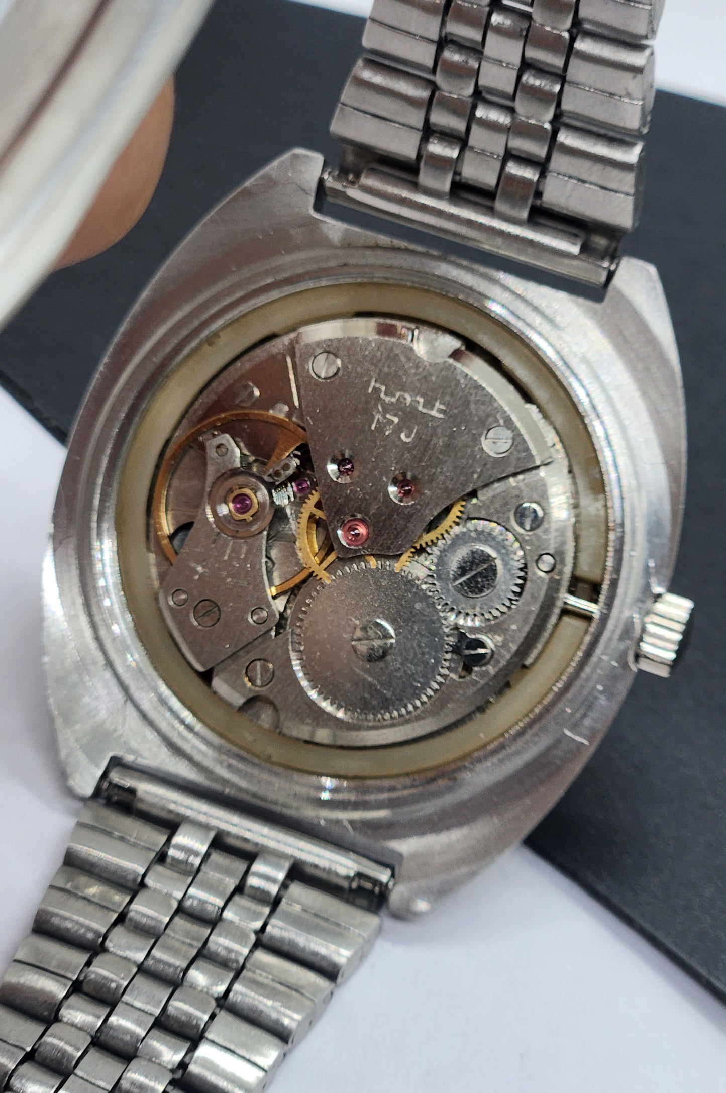 Vintage Original HMT Kohinoor Hand Winding 17 Jewels White Face Silver Bracelet Men's Wrist Watch F15