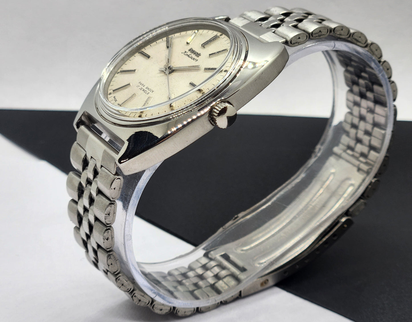 Vintage Original HMT Kohinoor Hand Winding 17 Jewels White Face Silver Bracelet Men's Wrist Watch F16