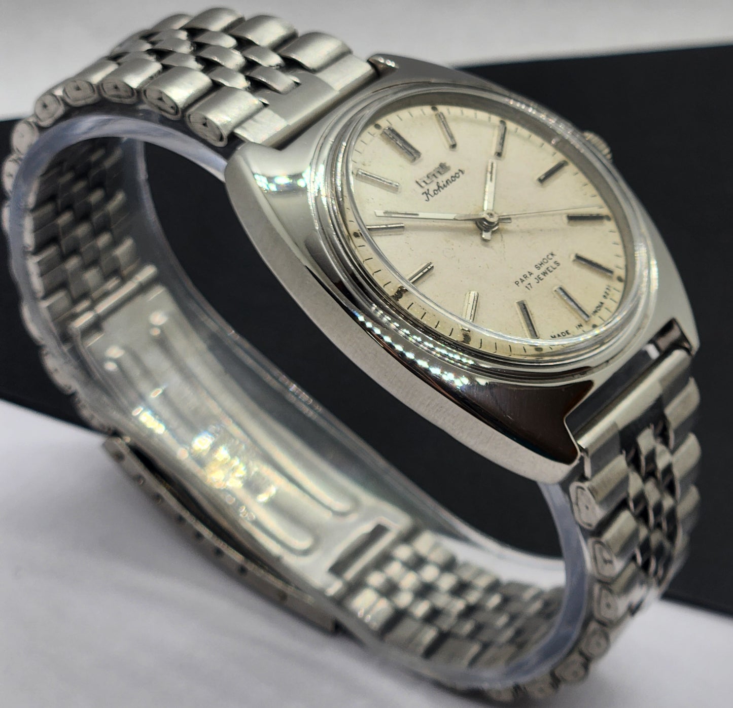 Vintage Original HMT Kohinoor Hand Winding 17 Jewels White Face Silver Bracelet Men's Wrist Watch F16