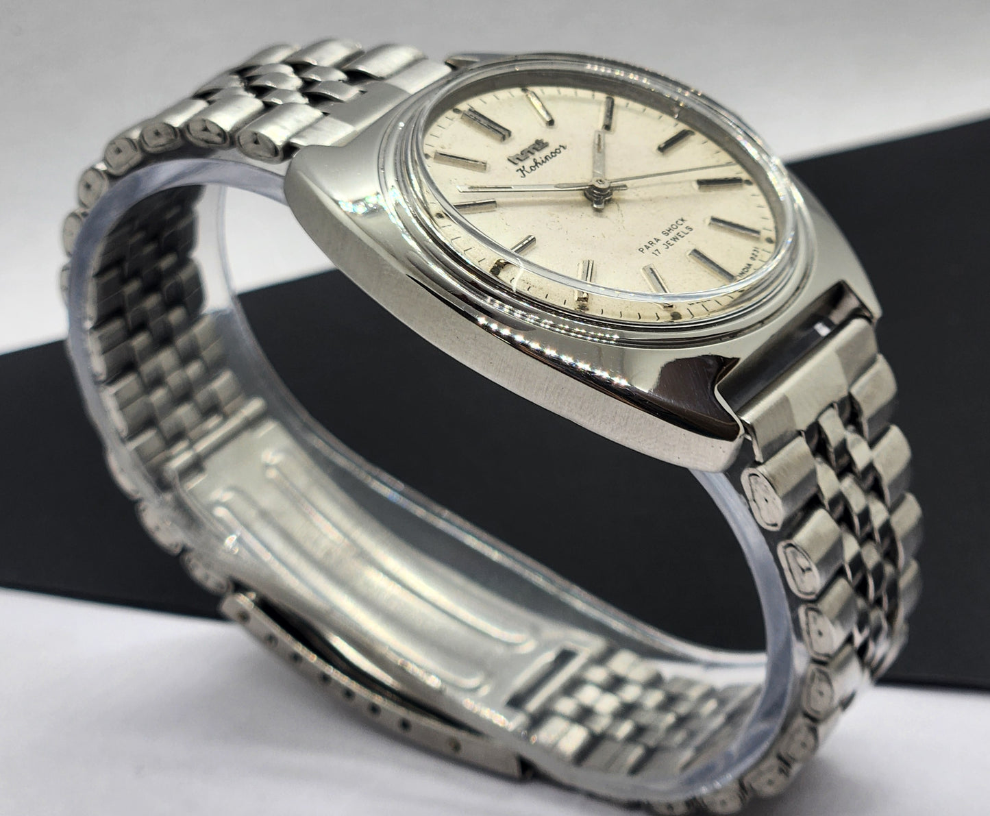 Vintage Original HMT Kohinoor Hand Winding 17 Jewels White Face Silver Bracelet Men's Wrist Watch F16