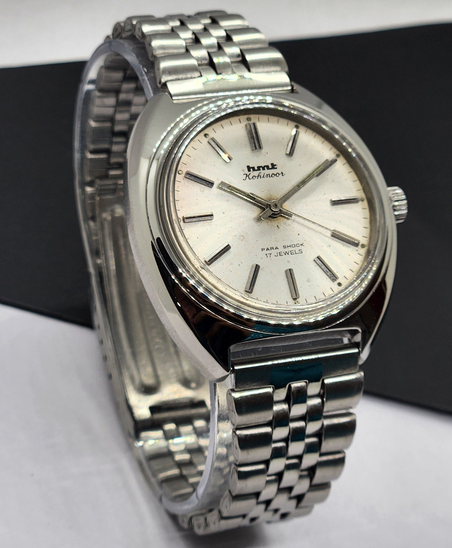 Vintage Original HMT Kohinoor Hand Winding 17 Jewels White Face Silver Bracelet Men's Wrist Watch F17