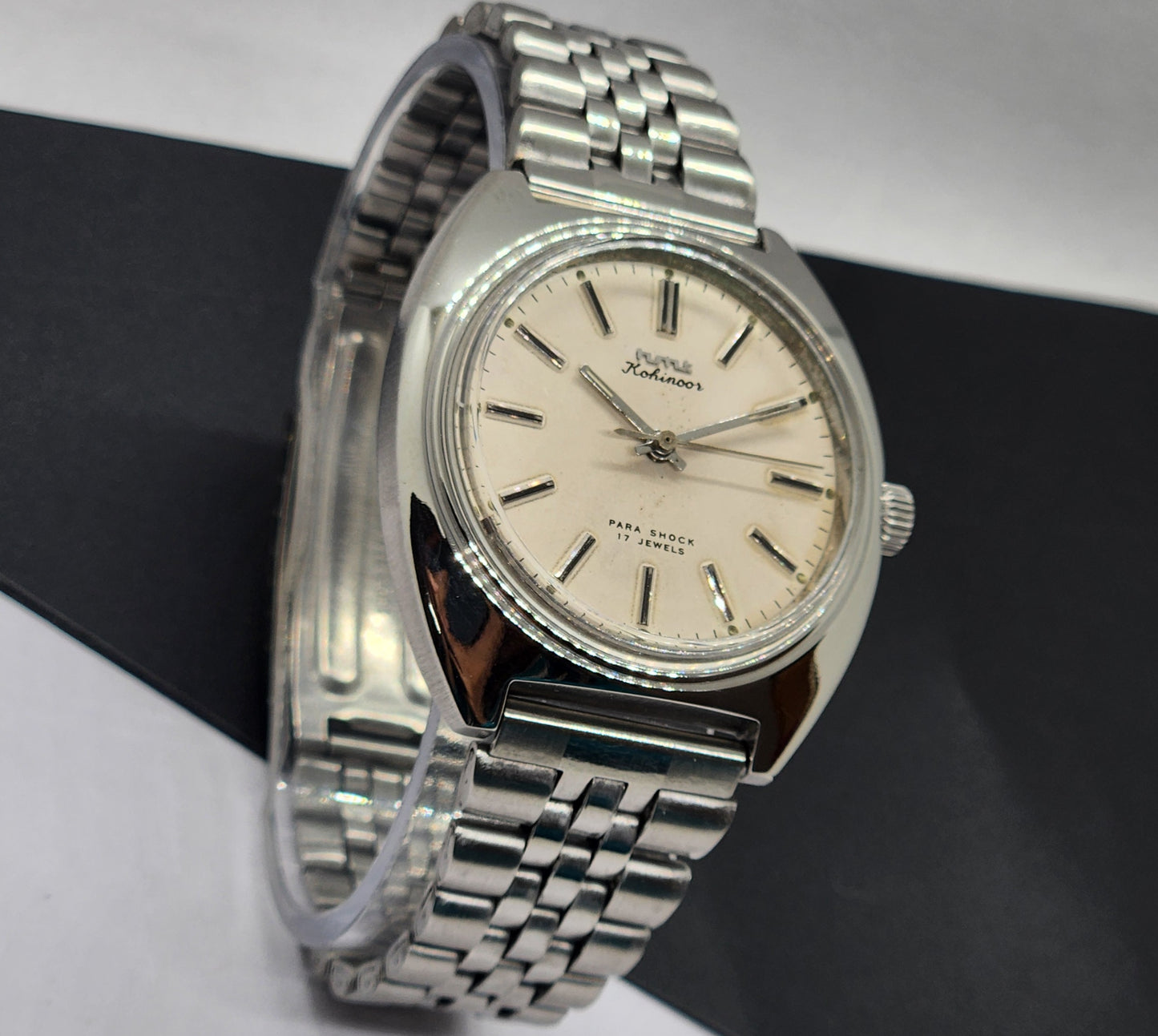 Vintage Original HMT Kohinoor Hand Winding 17 Jewels White Face Silver Bracelet Men's Wrist Watch F18