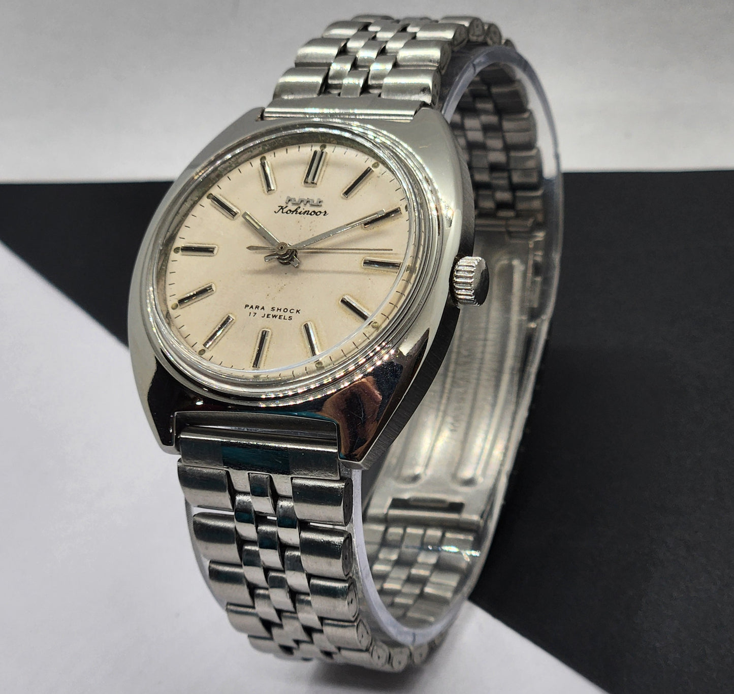 Vintage Original HMT Kohinoor Hand Winding 17 Jewels White Face Silver Bracelet Men's Wrist Watch F18