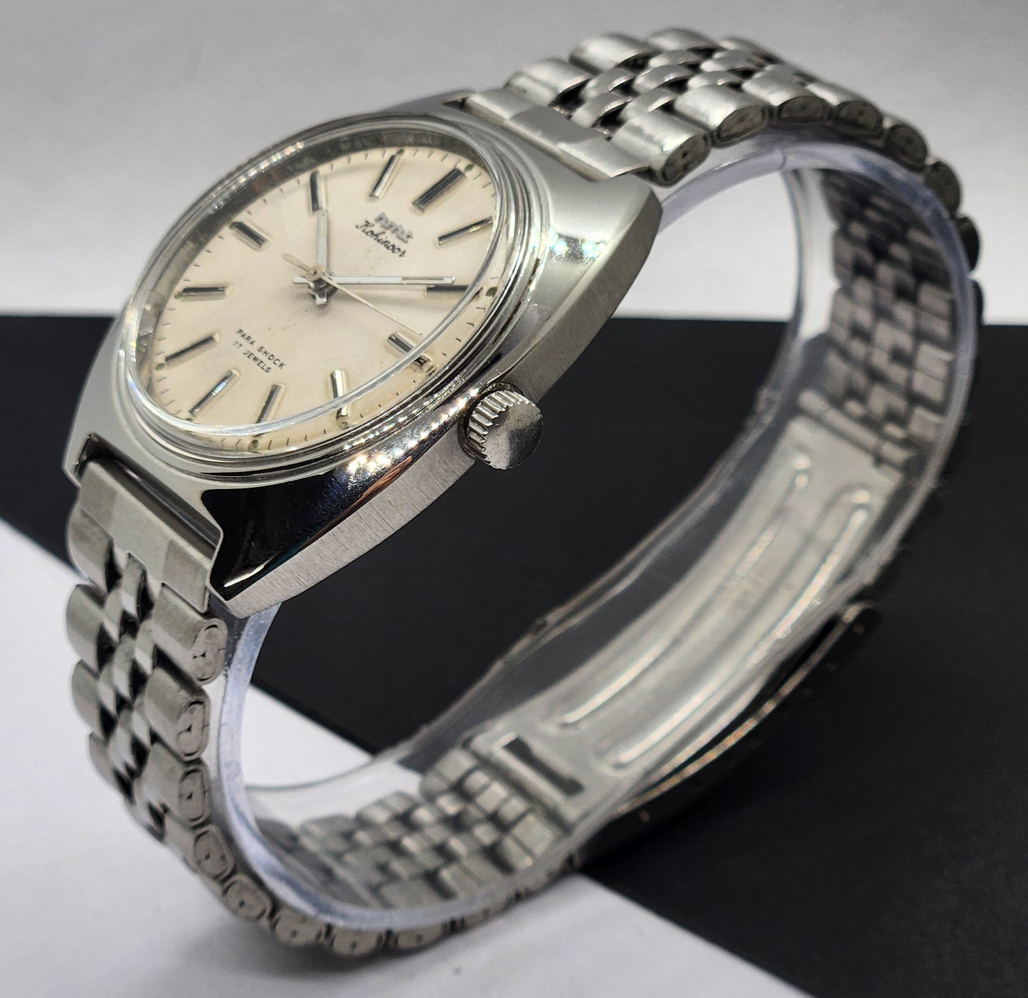Vintage Original HMT Kohinoor Hand Winding 17 Jewels White Face Silver Bracelet Men's Wrist Watch F18