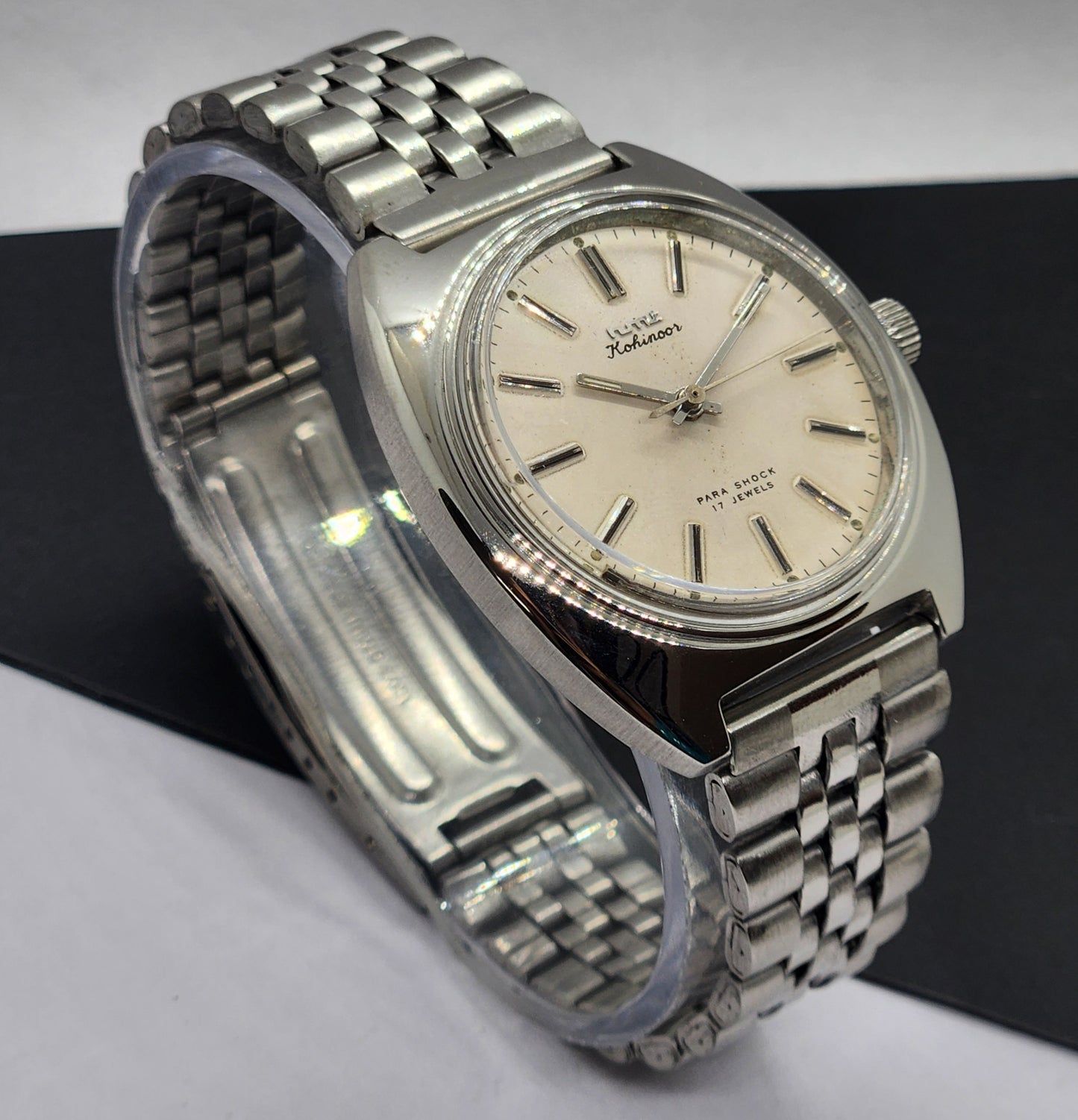 Vintage Original HMT Kohinoor Hand Winding 17 Jewels White Face Silver Bracelet Men's Wrist Watch F18