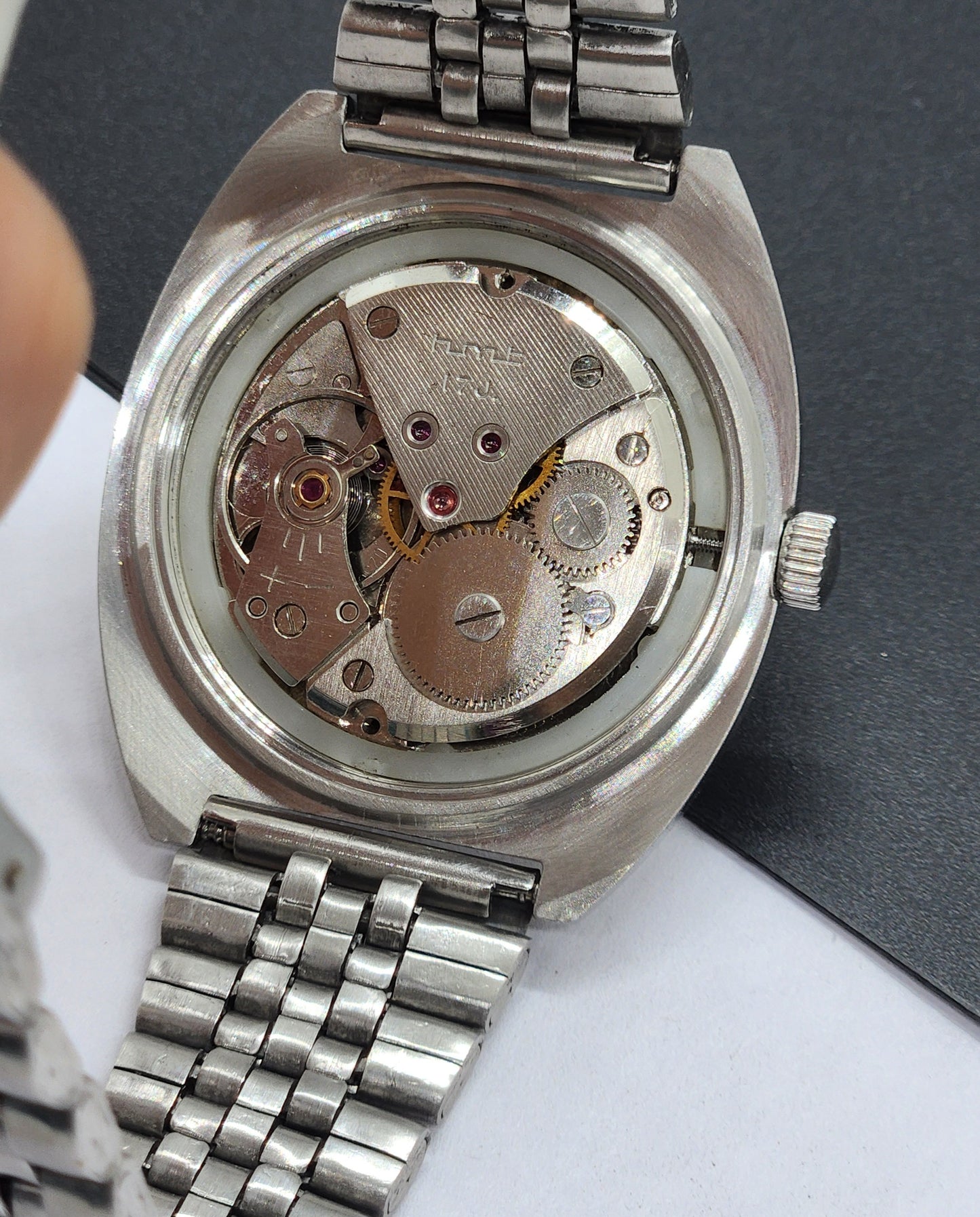 Vintage Original HMT Kohinoor Hand Winding 17 Jewels White Face Silver Bracelet Men's Wrist Watch F18