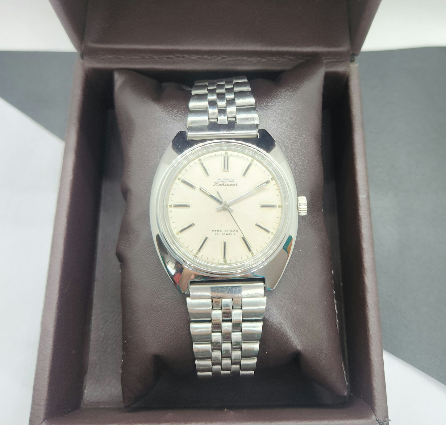 Vintage Original HMT Kohinoor Hand Winding 17 Jewels White Face Silver Bracelet Men's Wrist Watch F18