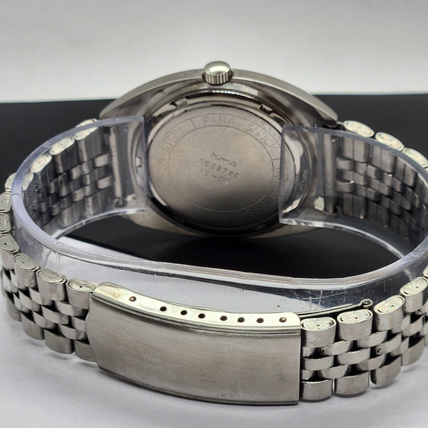 Vintage Original HMT Kohinoor Hand Winding 17 Jewels Black Face Silver Bracelet Men's Wrist Watch F21
