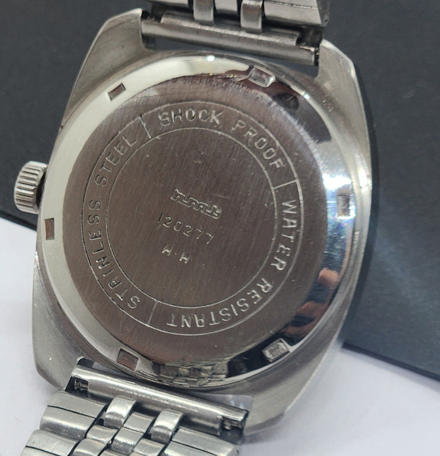 Vintage Original HMT Vijay Hand Winding 17 Jewels Black Face Silver Bracelet Men's Wrist Watch F23