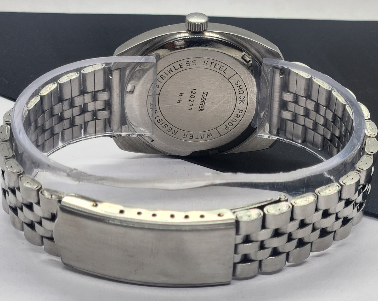 Vintage Original HMT Vijay Hand Winding 17 Jewels Black Face Silver Bracelet Men's Wrist Watch F23