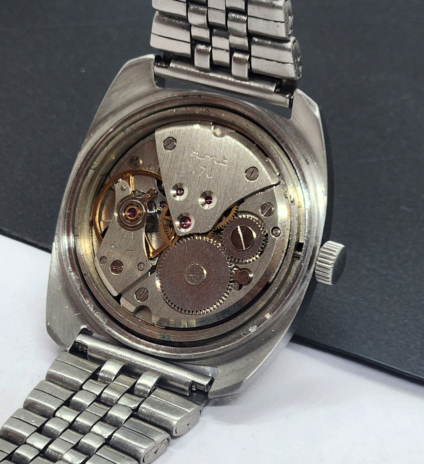 Vintage Original HMT Vijay Hand Winding 17 Jewels Black Face Silver Bracelet Men's Wrist Watch F23